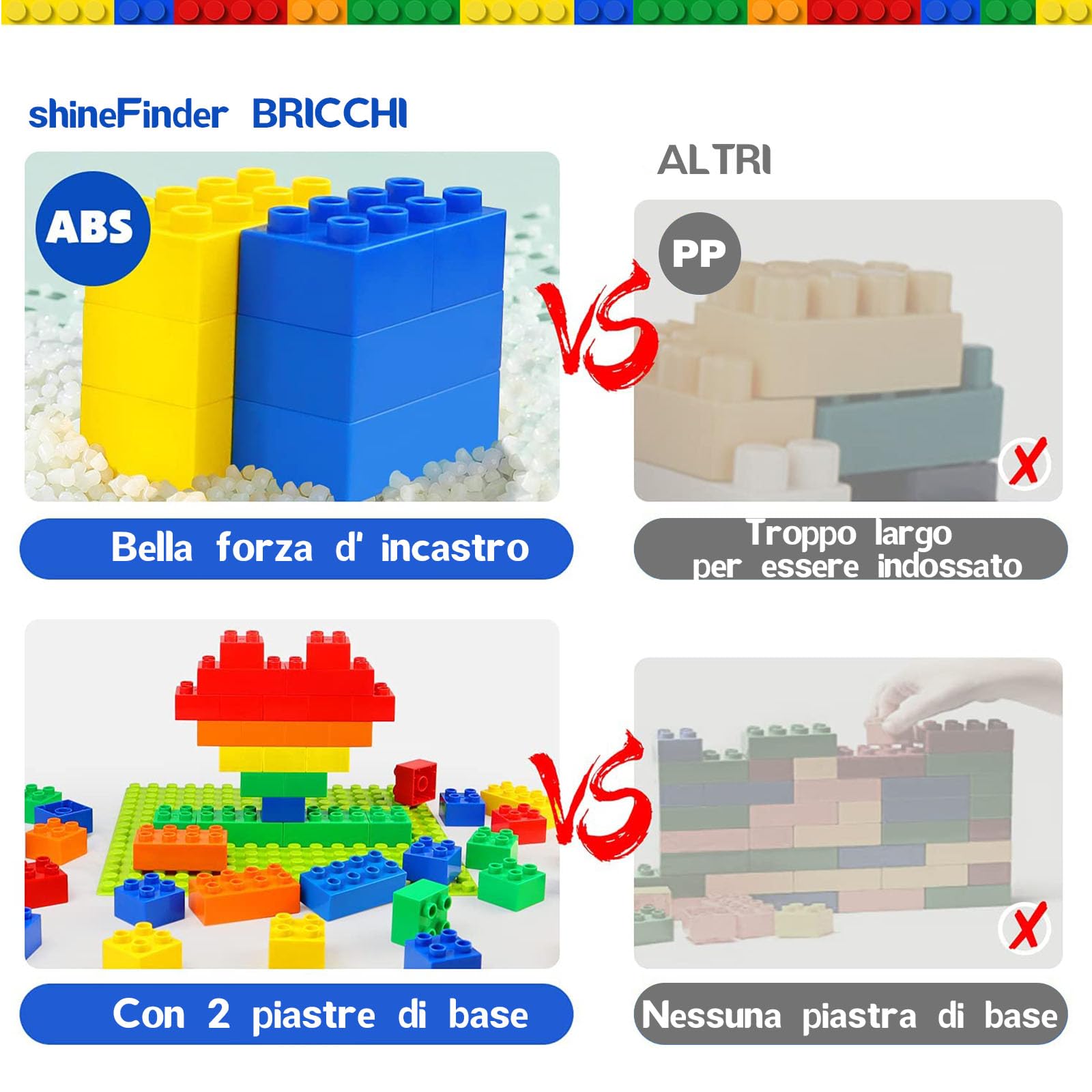 ShineFinder Costruzione Grandi mattoncini, mattoncini costruzioni per bambini a partire dai 2 anni in su, con scatola di pietre, set per giochi creativi
