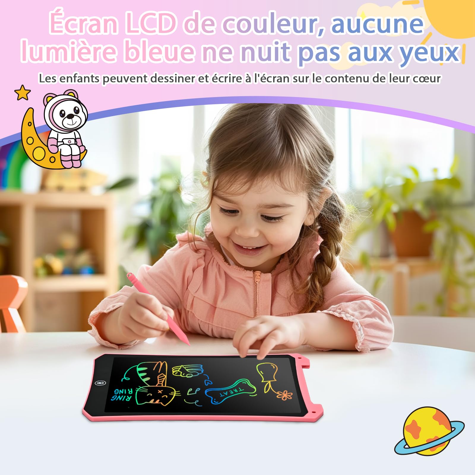 BlueSwan Tablette Dessin Enfant 10 Pouces, Jouet Enfant 2 3 4 5 6+ ans | Ardoise Magique avec Fonction de Verrouillage, Cadeaux pour Garçons Filles, Jouet Activités de Voyage pour Tout-petits, Rose