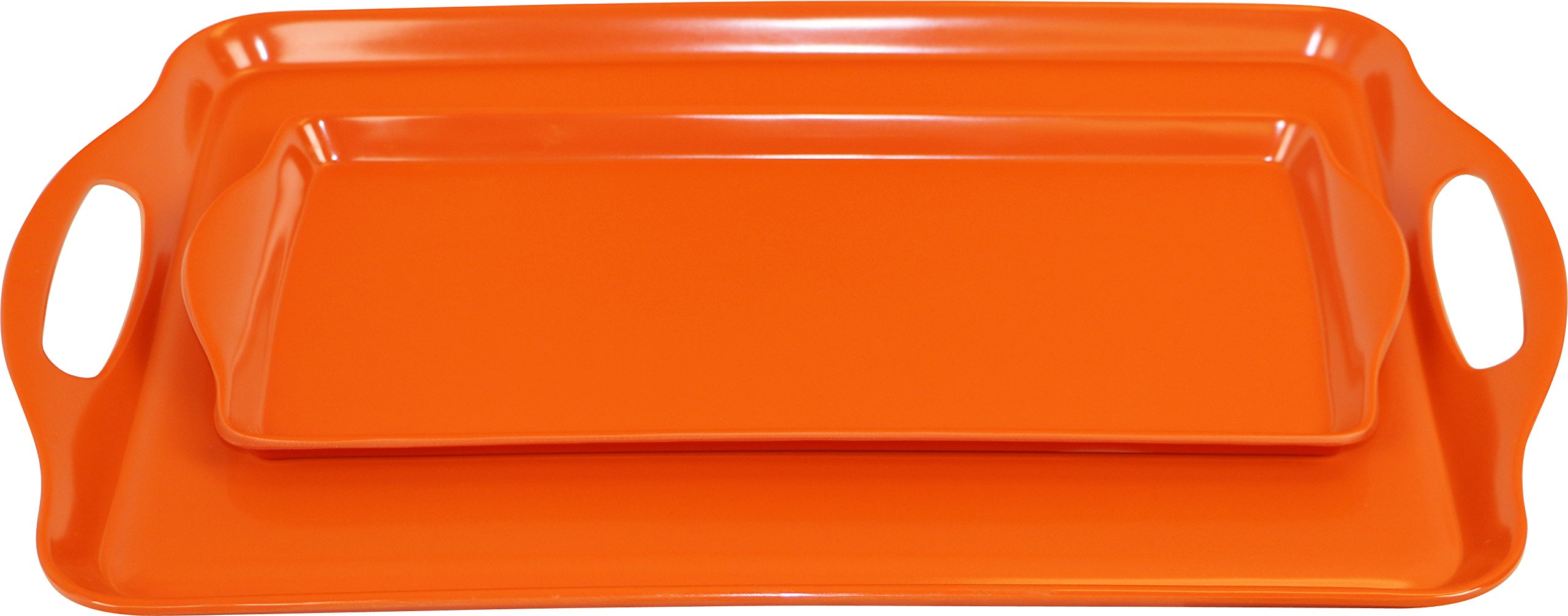 Calypso Basics by Reston Lloyd 2pc Melamine Tray Set, Rectangular Serving/Ottoman Tray with Handles and Matching Small Tidbit Tray, Food Safe/BPA Free, Orange