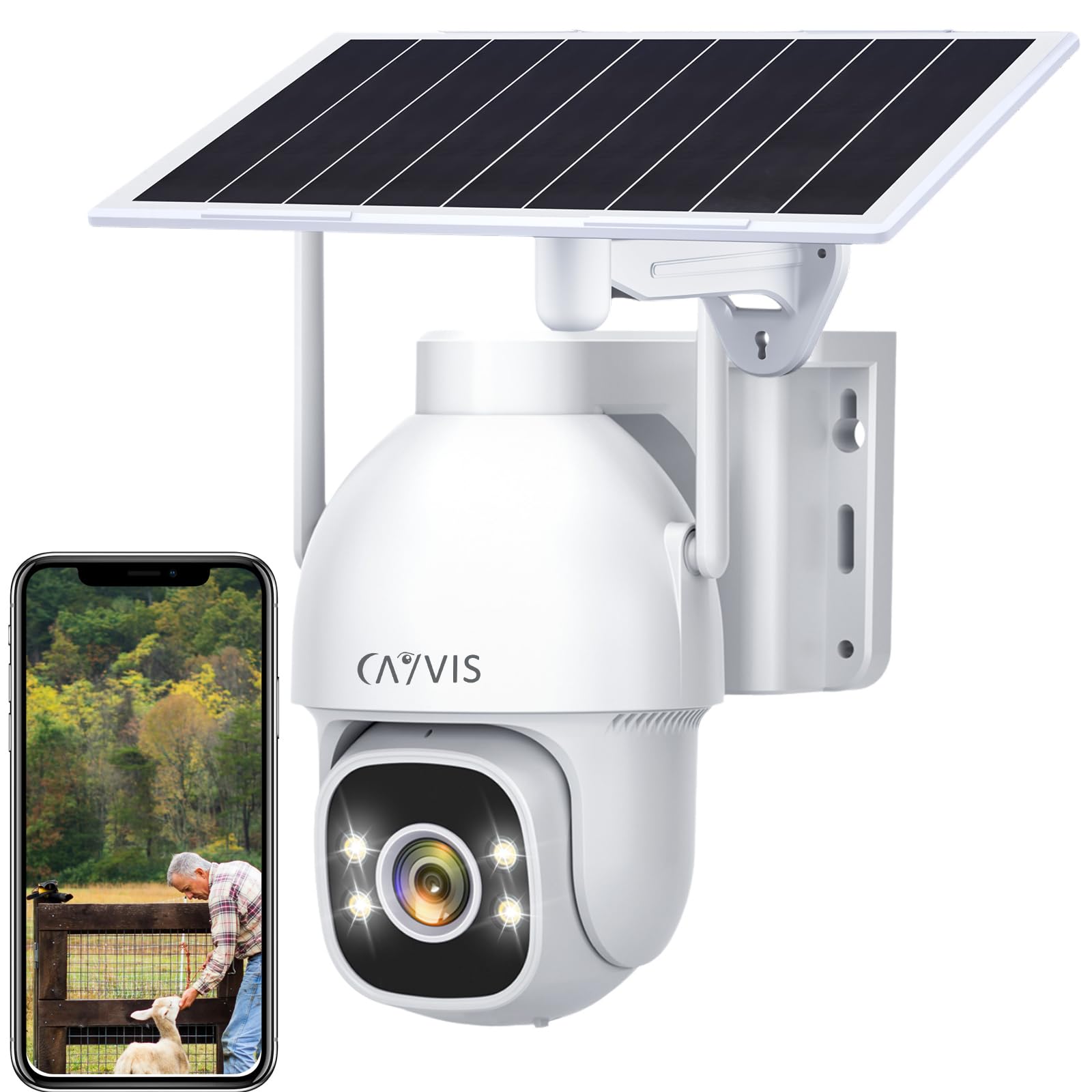 CAYVIS 4G LTE Camara Vigilancia Exterior Solar, 2K 24/7 Grabación AOV Camara Solar,16000mAh Batería 8W Panel Solar Sin WiFi, PTZ,Seguimiento IA, Visión Nocturna 30 Metros, Tarjeta SIM Incluida