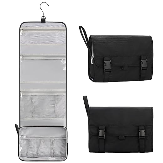 Relavel Travel Hanging Toiletry Bag for Men Women Travel Kit Shaving Bag Waterproof Large Makeup Bag Wash Bag Makeup Organizer Cosmetic Case for Bathroom Shower Black