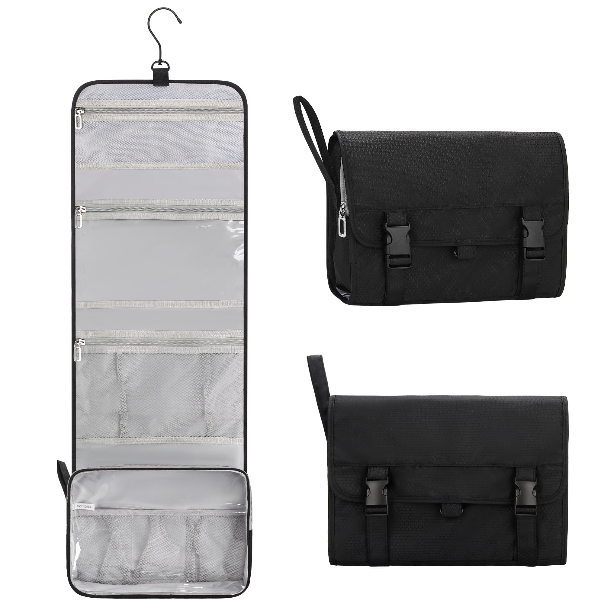 Relavel Travel Hanging Toiletry Bag for Men Women Travel Kit Shaving Bag Waterproof Large Makeup Bag Wash Bag Makeup Organizer Cosmetic Case for Bathroom Shower Black