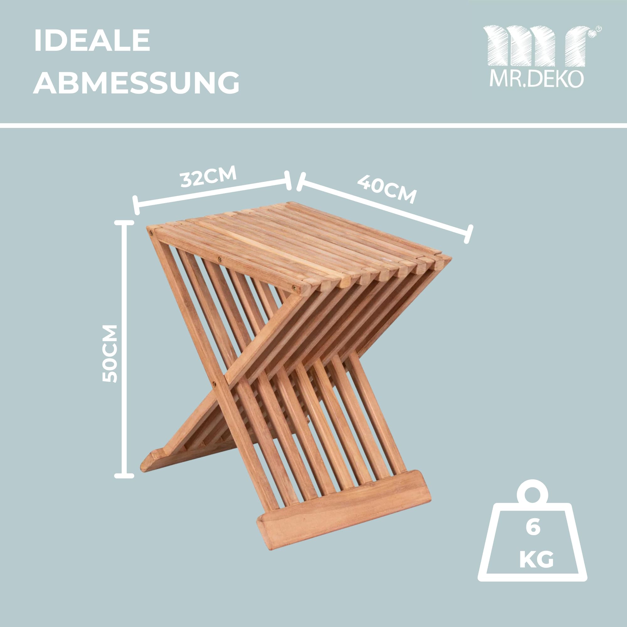 MR. DEKO Beistelltisch Outdoor Fishbone Balkon Tisch klappbar klein | 40x32cm Teakholz wetterfest