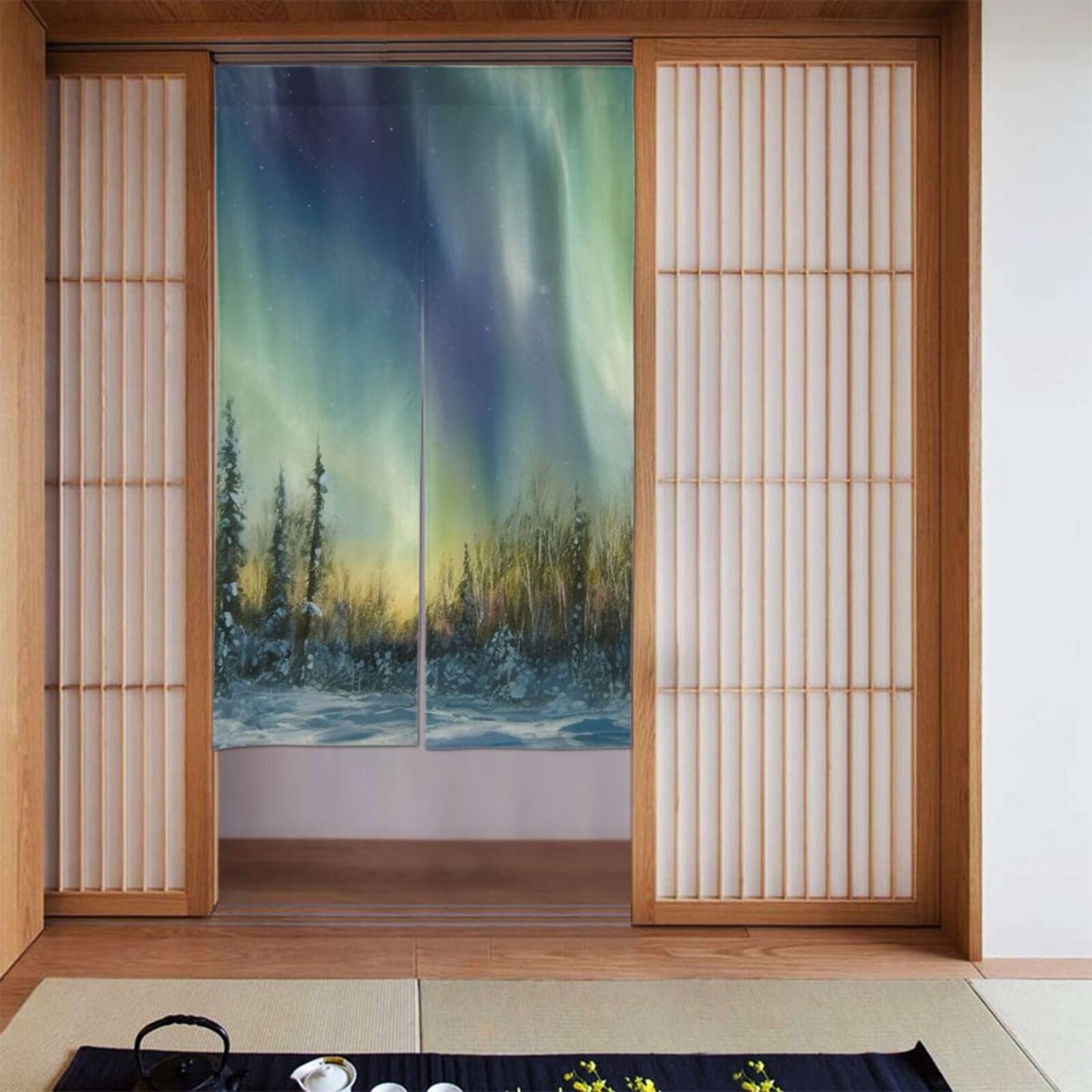 FodPand Personalized Door Curtain for Doorway Privac 34"X 56", Blackout Kitchen Curtains Window Treatment 2 Panel Aurora Door Curtain Tapestry Hanging Room Divider Home Decor