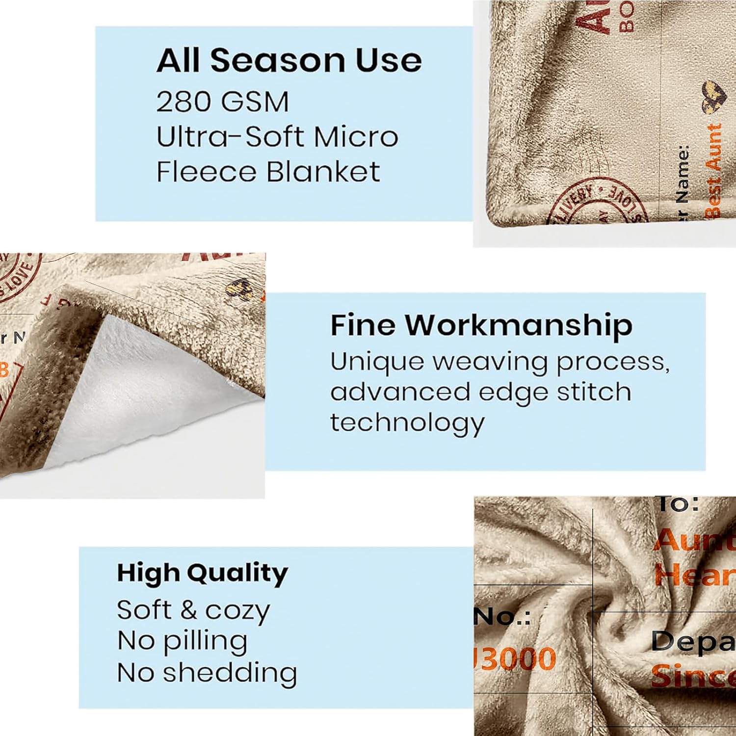 Aunt Gift Blanket - Gift for Aunt from Niece or Nephew, Throw, Top Auntie Pick for Birthday, Christmas, Mothers Day, Great Auntie Gifts, Keepsake, 50'' x 60'' Unique Home Decor - Image 7