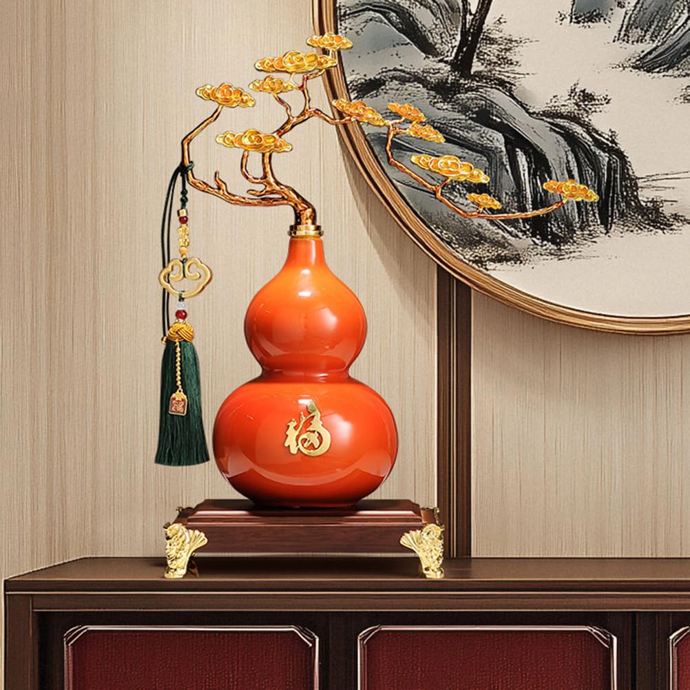 Ceramiczna chińska ozdoba z tykwy feng shui do wystroju domu i biura Porcelanowa statua Wu Lou na szczęście i pozytywną energię Urok na biurko Tradycyjny amulet,Orange