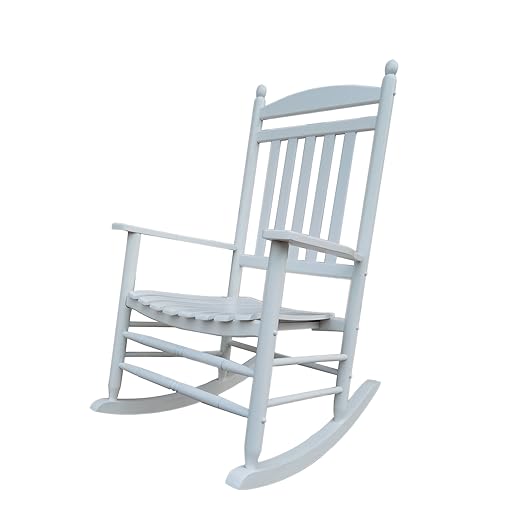 Rocking Rocker-A040WT White Wood Porch Rocker/Outdoor Rocking Chair -Easy to Assemble-Comfortable Size-Outdoor or Indoor Use