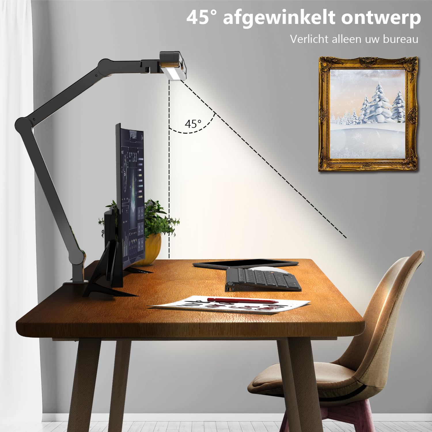 24W Superhelle Dimmbare LED Schreibtischlampe, 1500 Lumen LED Tischlampe für Haushalt und Büro mit Ambiente-Licht, Tageslichtlampe, Klemmlampe mit Drehbarer Lichtstange, Bürolampe [Energieklasse G]