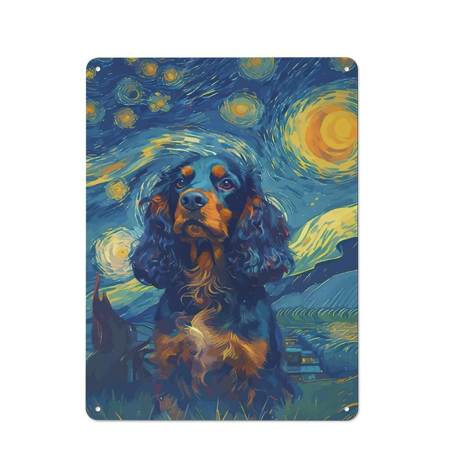 Junmoney Style-11 Starrynight Cocker Spaniel Vintage-Inspired Tin Sign 40X30cm For Garage Or Workshop, For Vintage Wall Decor Fans, For Metal Sign Collectors