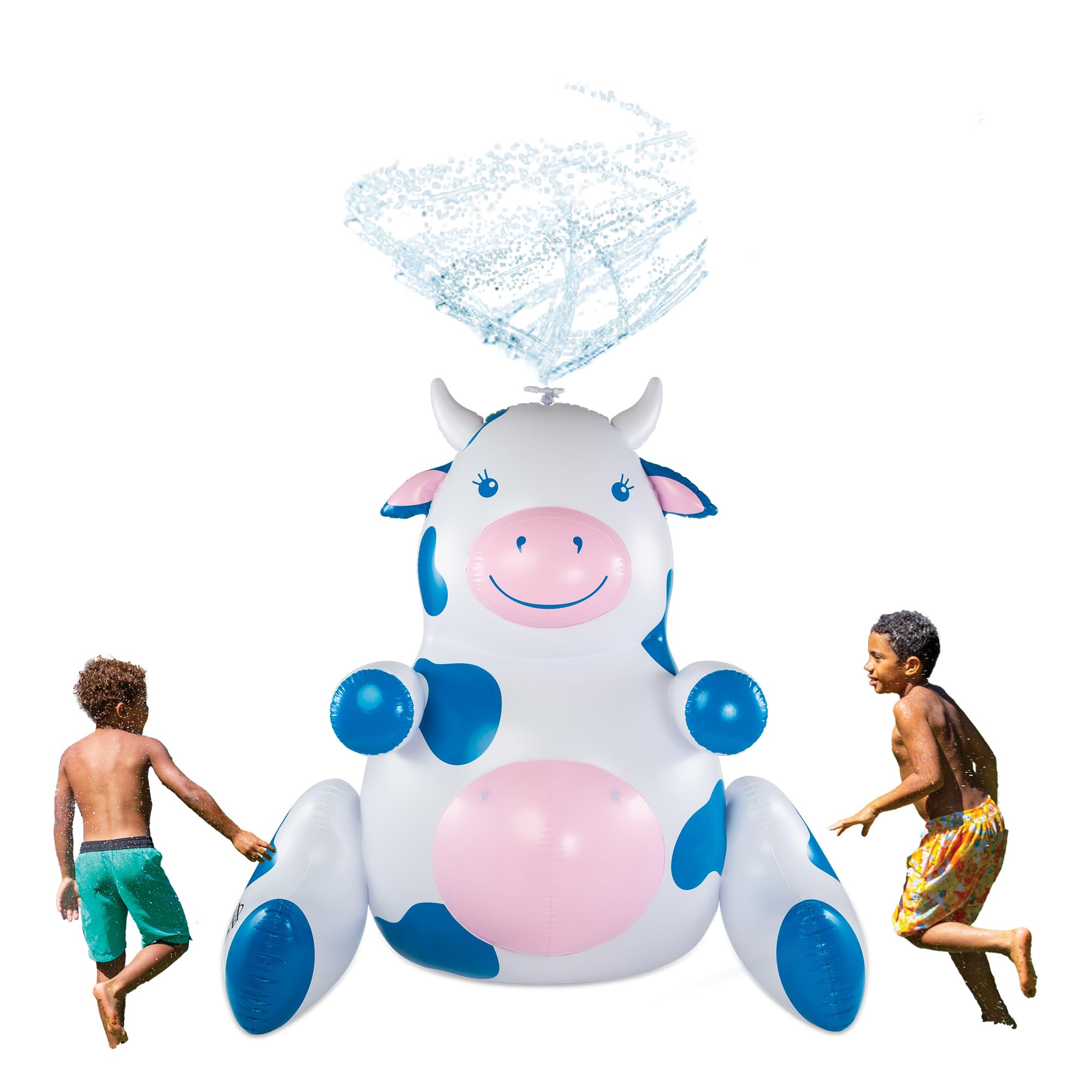 BigMouth Inc. Giant Inflatable Sitting Cow Sprinkler, Fun Summer Backyard Water Games & Splash Toy for Kids, 6 Feet Tall