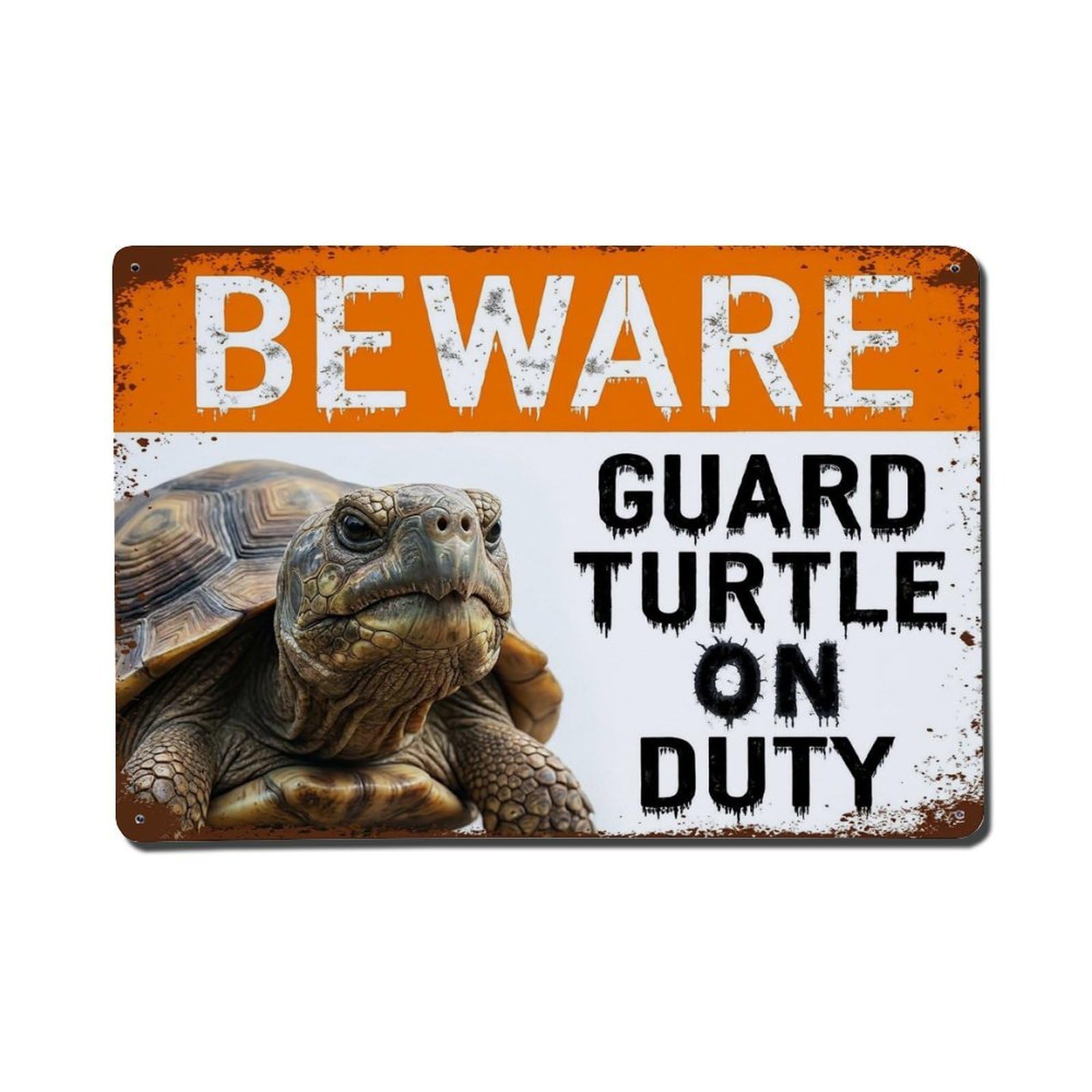 Vintage Funny Turtle Guard Beware of Pet Garage Metal Tin Sign