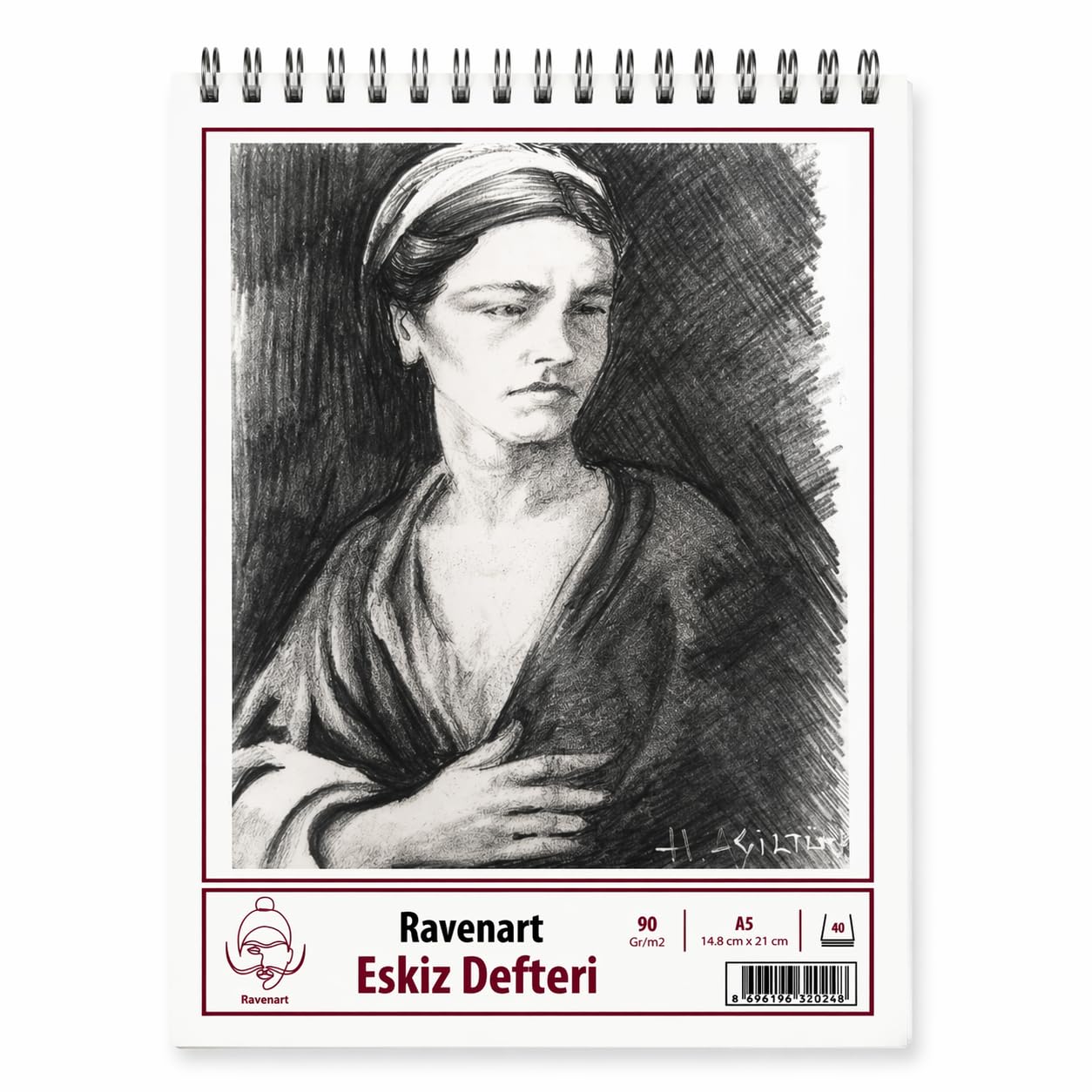 Ravenart Eskiz Defteri, A5, 90 gr, 40 Yaprak, Ivory Kağıt, Metal Spiral