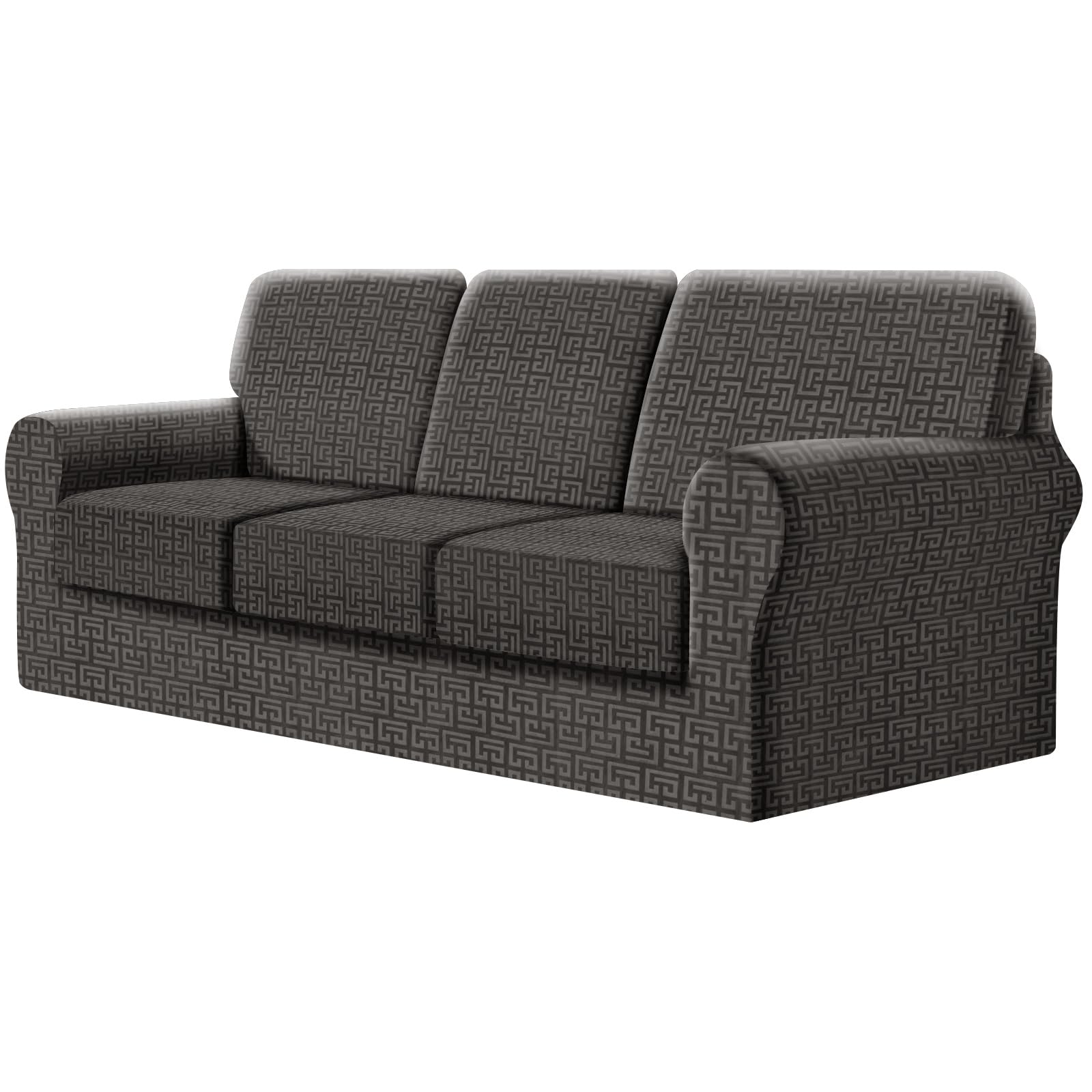 SYLC Fitted Sofa Cover 3 Seater, 7 Piece Sofa Slipcover with 3 Seat Cushion Covers and 3 Backrest Covers, Settee Covers Stretch Velvet Anaglyph(Grey,Sofa - 7 PCS)