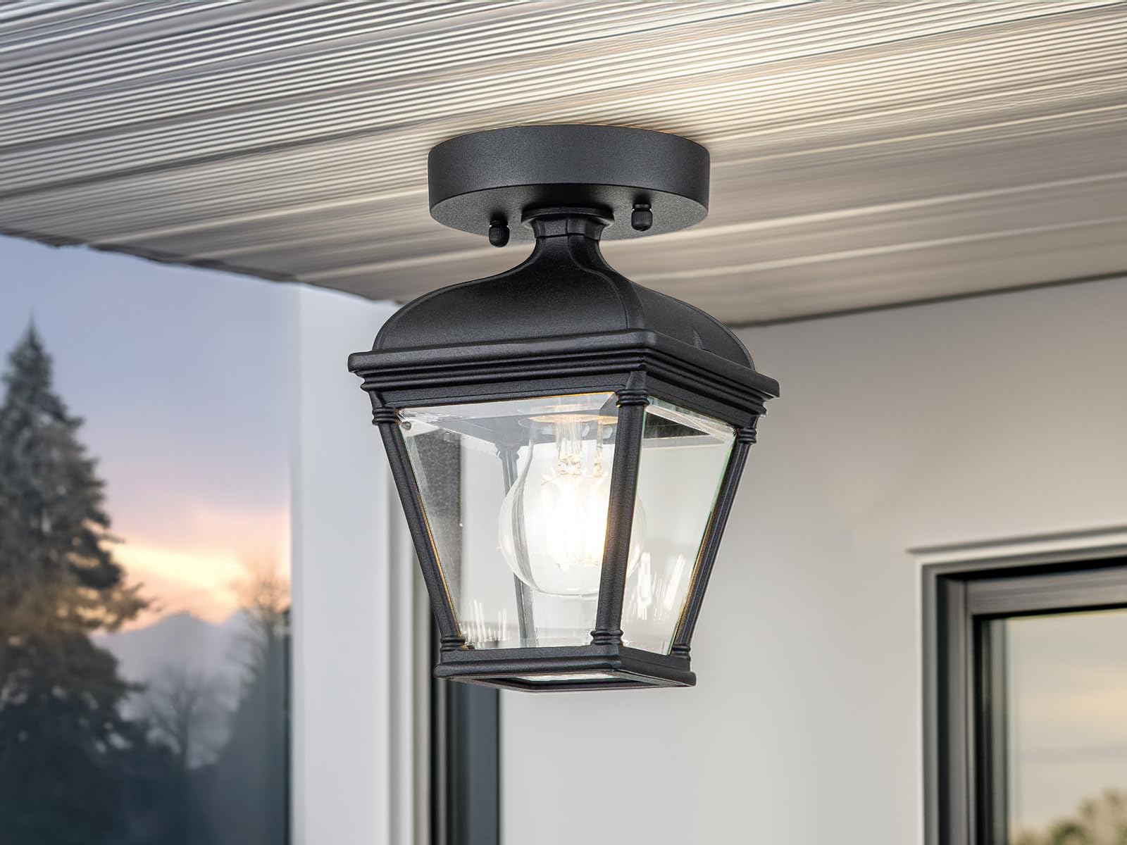Außen Deckenleuchte im Landhausstil, Laterne mit Echtglas Höhe 22,5cm