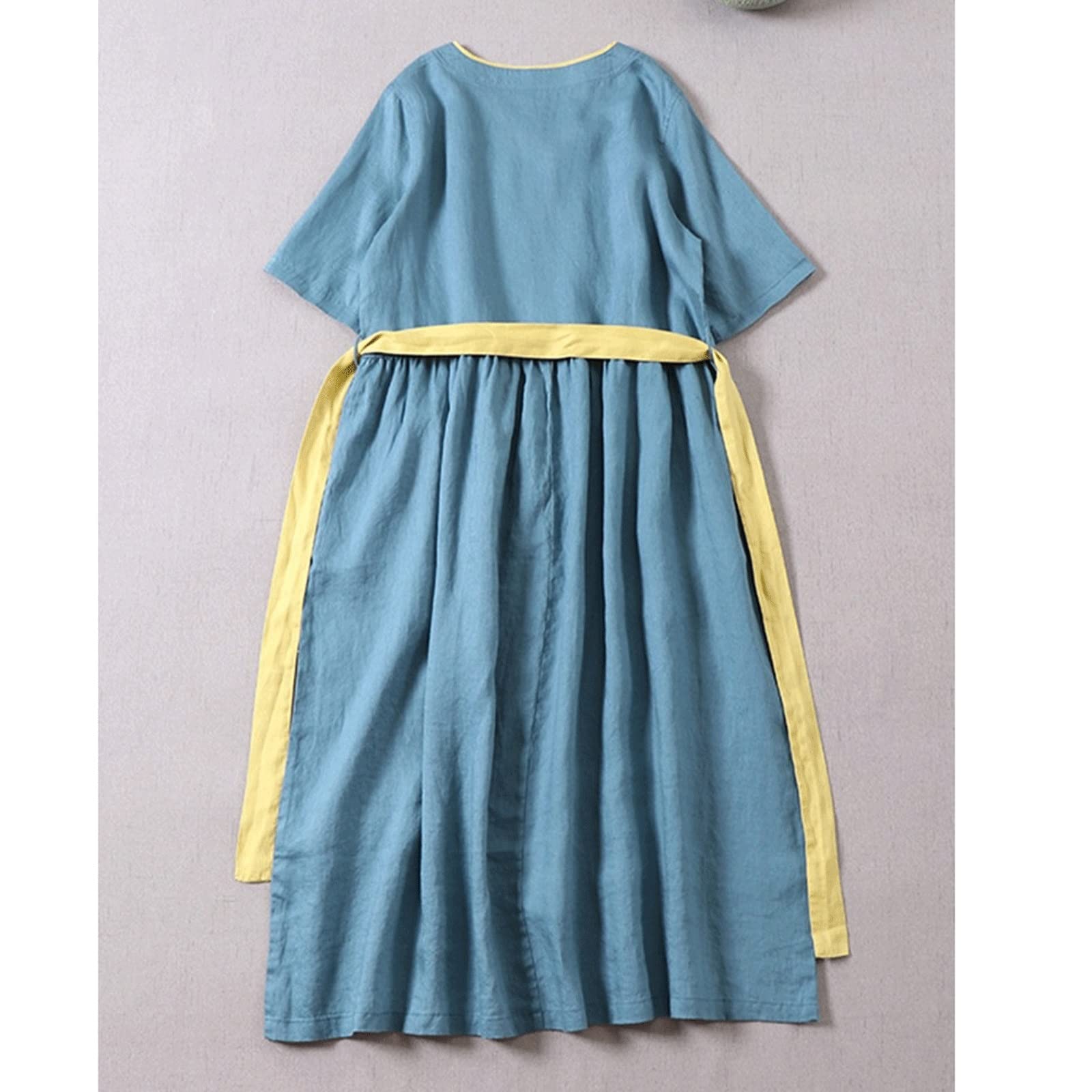 SPEES Womens Dresses Women Cotton Linen Casual Dress Summer Style Solid  Color Loose Ladies Long Dresse (Size : L) : Buy Online at Best Price in KSA 