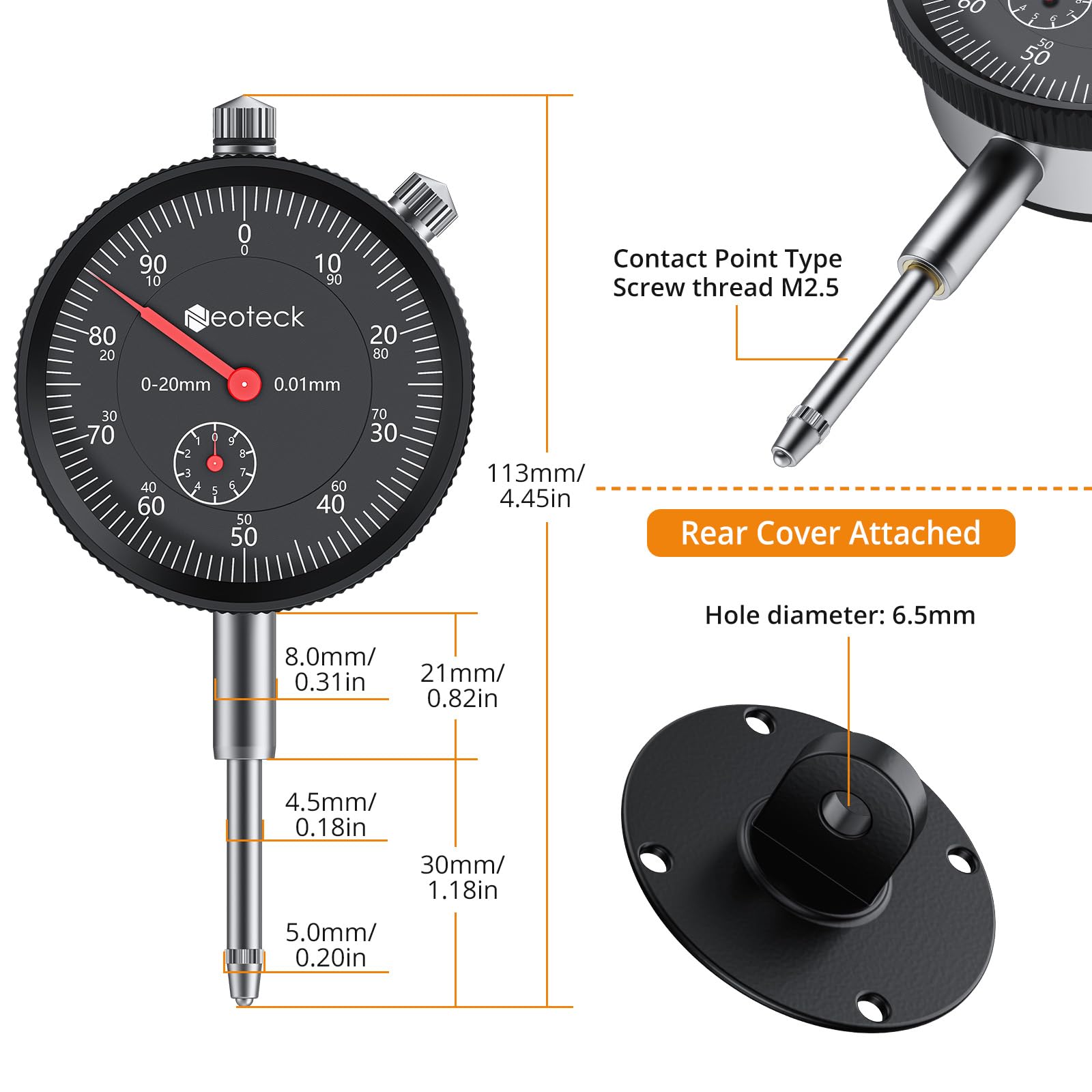 Neoteck Comparateur à Cadran 0–20 mm avec Base Magnétique Support Articulé à 3 Joints 80 kg pour Mesure de Précision Ensemble Professionnel pour Fraiseuse CNC Imprimante 3D Atelier Mécanique - Noir