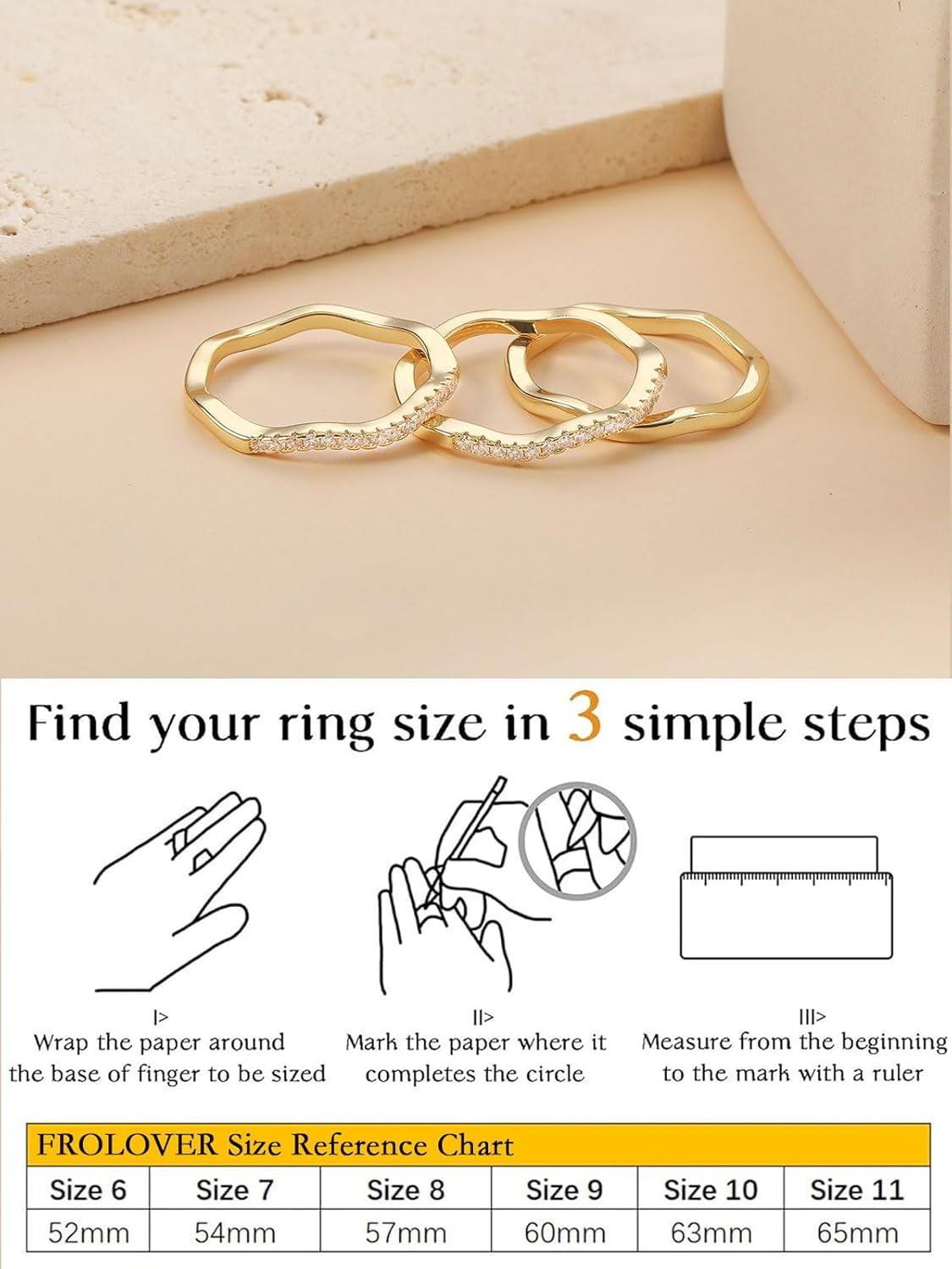 Gold Rings for Women Dainty 14K Gold Plated Wavy Stackable Gold Ring Set Fashion Chunky Thumb Rings for Women Waterproof Statement Minimalist Cubic Zirconia Jewelry Gift Size 6-10 - Image 6