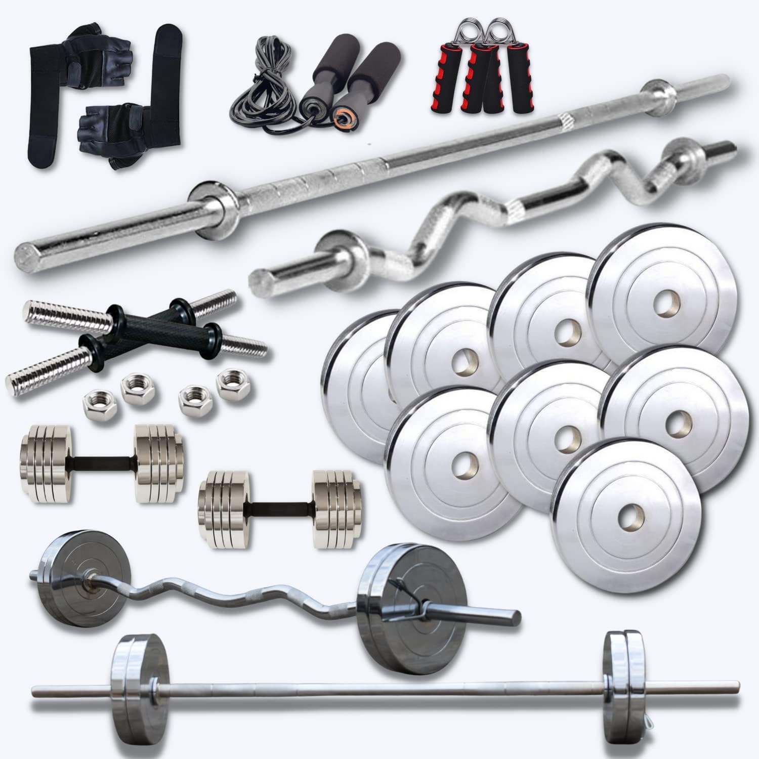 HASHTAG FITNESS Home Gym Steel Plates with Weight 50kg Exercise Combo kit