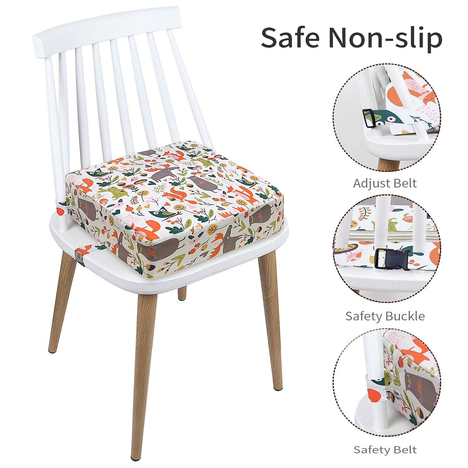 Rialzo Sedia Bambini Cuscino da Tavolo, Alzasedia Canvas Lavabile da Cartone Animato con 2 Cinghie di Sicurezza a Fibbia Bambini Cuscino da Viaggio Portatile 111