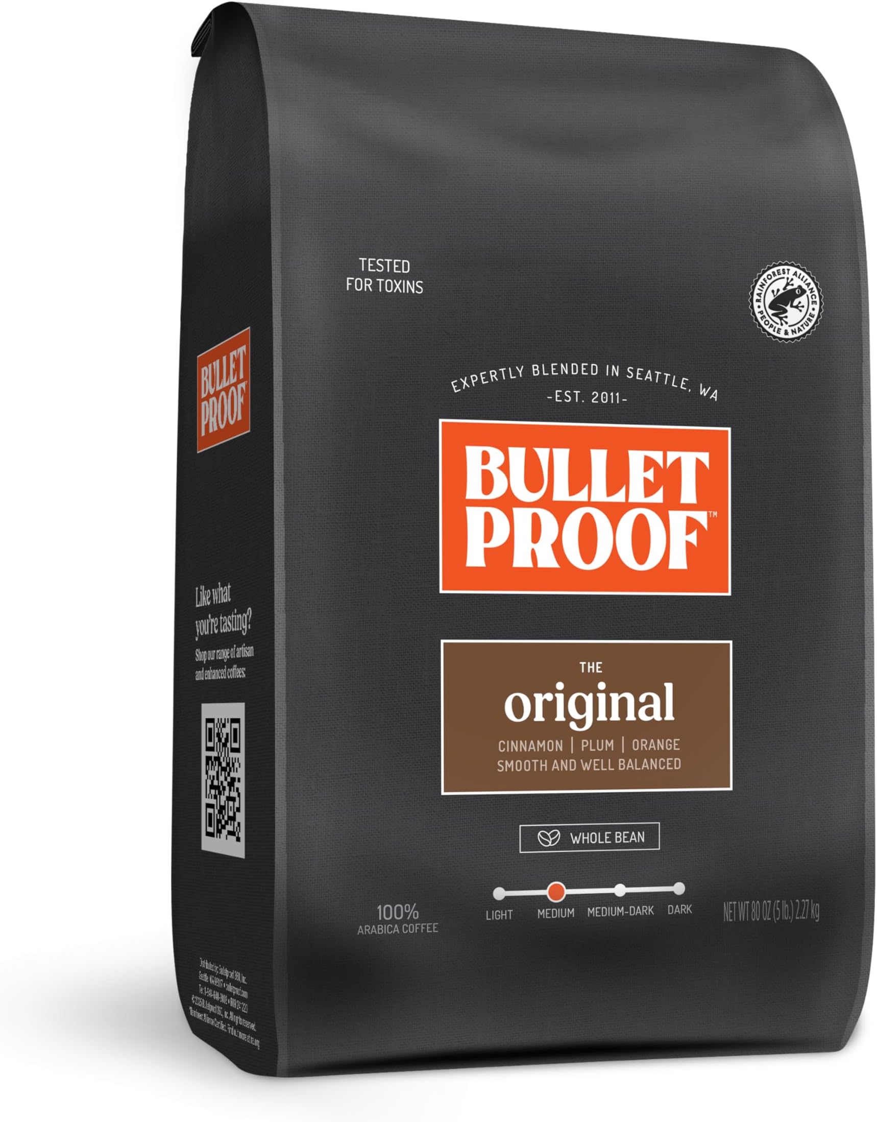 Bulletproof Original Medium Roast Whole Bean Coffee, 5 Pounds (bulk), 100% Arabica Beans, Clean Coffee Tested for Toxins