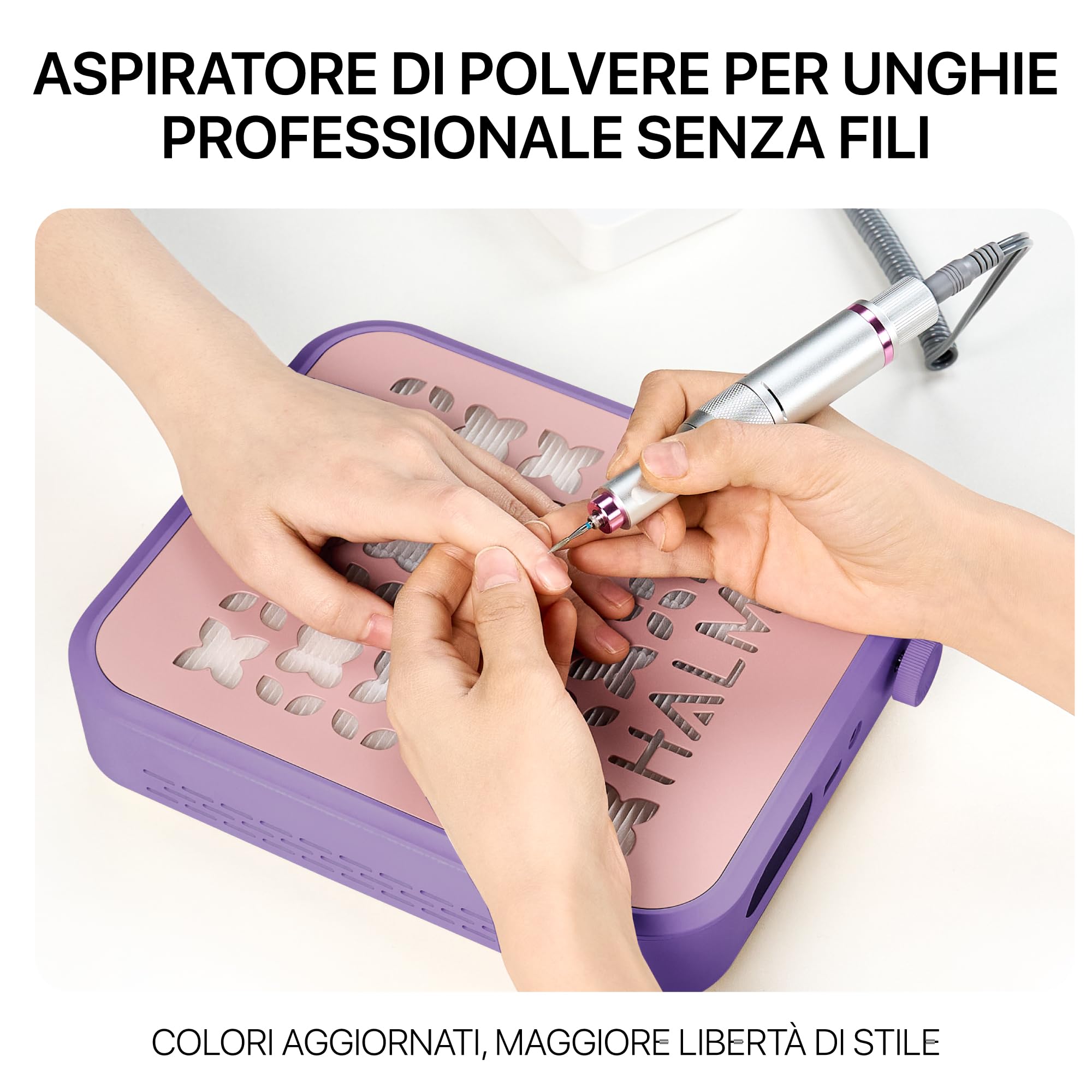 HALMAI Aspirapolvere per polvere da unghie ricaricabile senza fili 800Pa motore brushless portatile filtro HEPA Viola crepuscolo