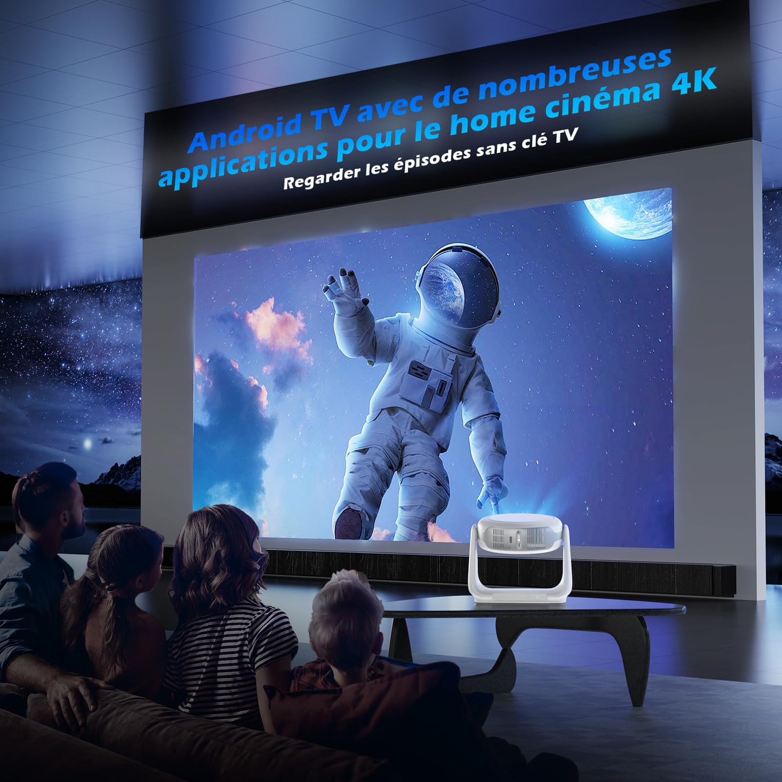 Vidéoprojecteur extérieur sans Fil avec Mise au Point Automatique et Correction du trapèze, Support vidéo Full HD 1080P et 4K avec WiFi6 Bluetooth, vidéoprojecteur pour Le cinéma à Domicile