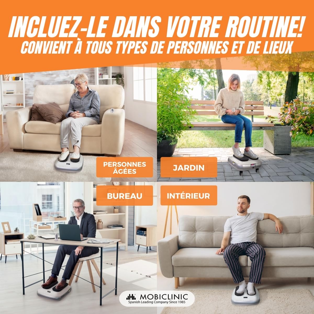 Mobiclinic, Exerciseur de Jambes Électrique, Legfit, 5 Vitesses, Marche Assise, 5 Vitesses, Appareil Circulation Sanguine, avec Télécommande, Vitesse Réglable, Blanc