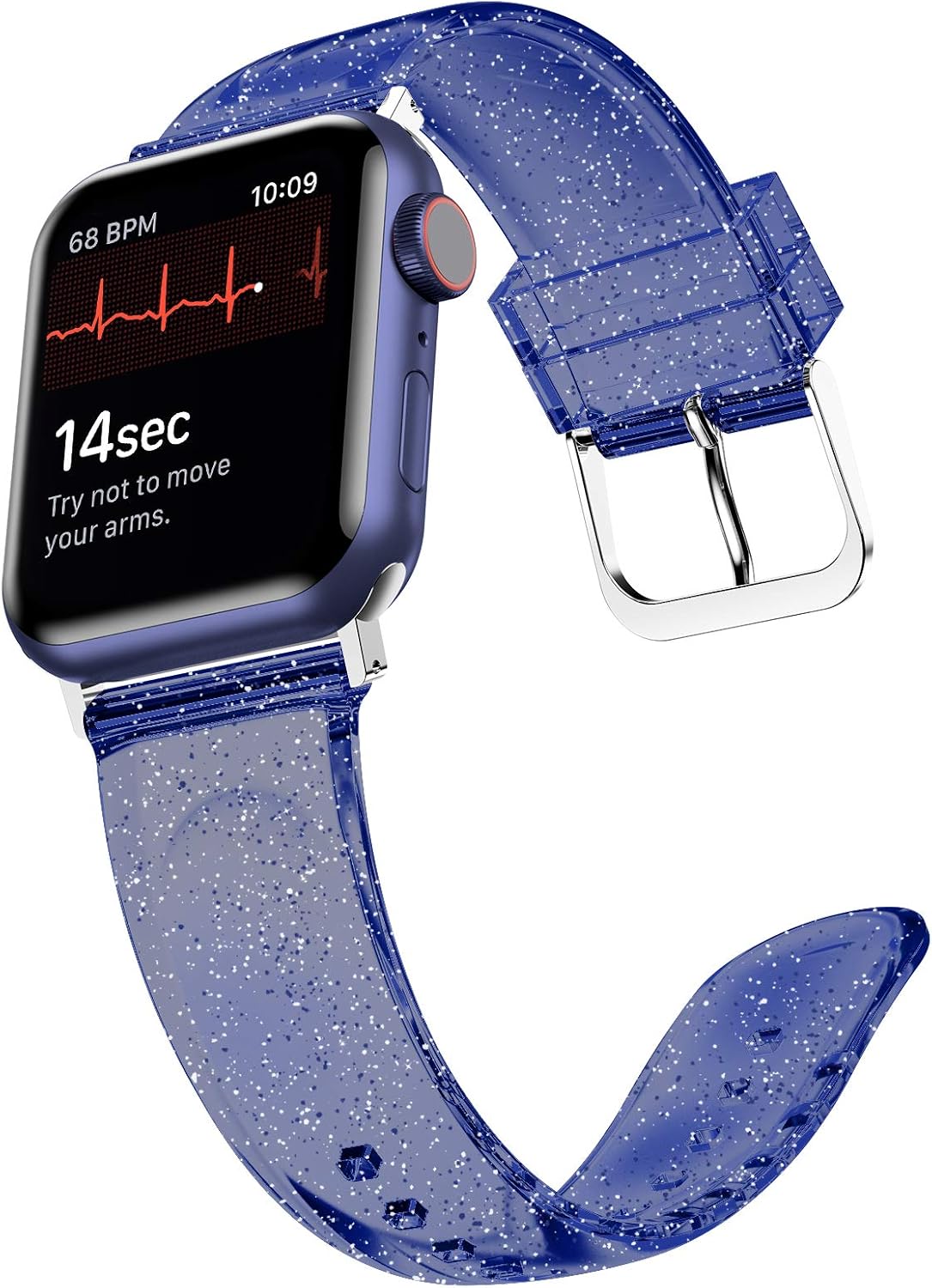 iiteeology Compatible with Apple Watch Band 42mm 41mm 40mm 38mm, Soft Glitter Clear iWatch Bands for Women Series 1-11 - Blue/Silver image 3