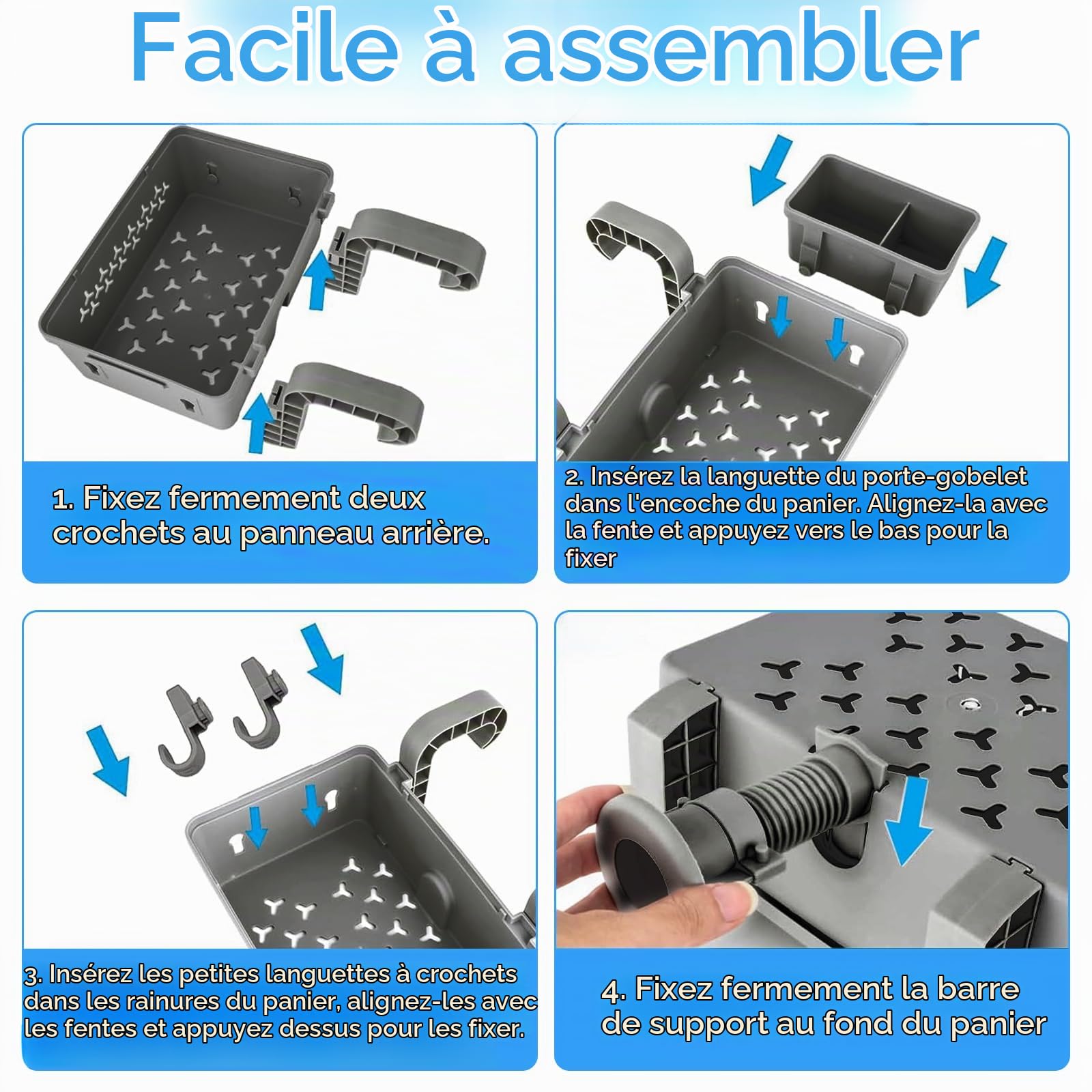 Panier de Rangement Piscine Hors Sol Suspendu, Organisateur pour Piscine, Panier De Piscine Suspendu, Panier de Rangement Suspendu avec Porte-gobelets, pour Jouets, Serviettes, Boissons