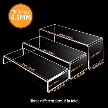 Acrylic Display Risers, Clear Multifunctional U-Shape Stand for funko POP Figures, Cupcakes, Cosmetics, Collectibles, 3-Tier Showcase Shelf, clear display stand -2 Sets tiered display stand