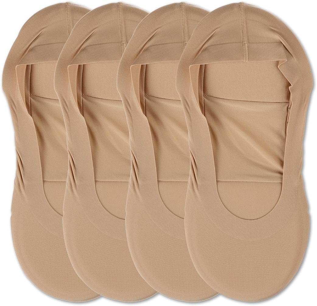 MeMoi 4 Pairs Women's Cushioned Fine Edge No-Show Sock Liner