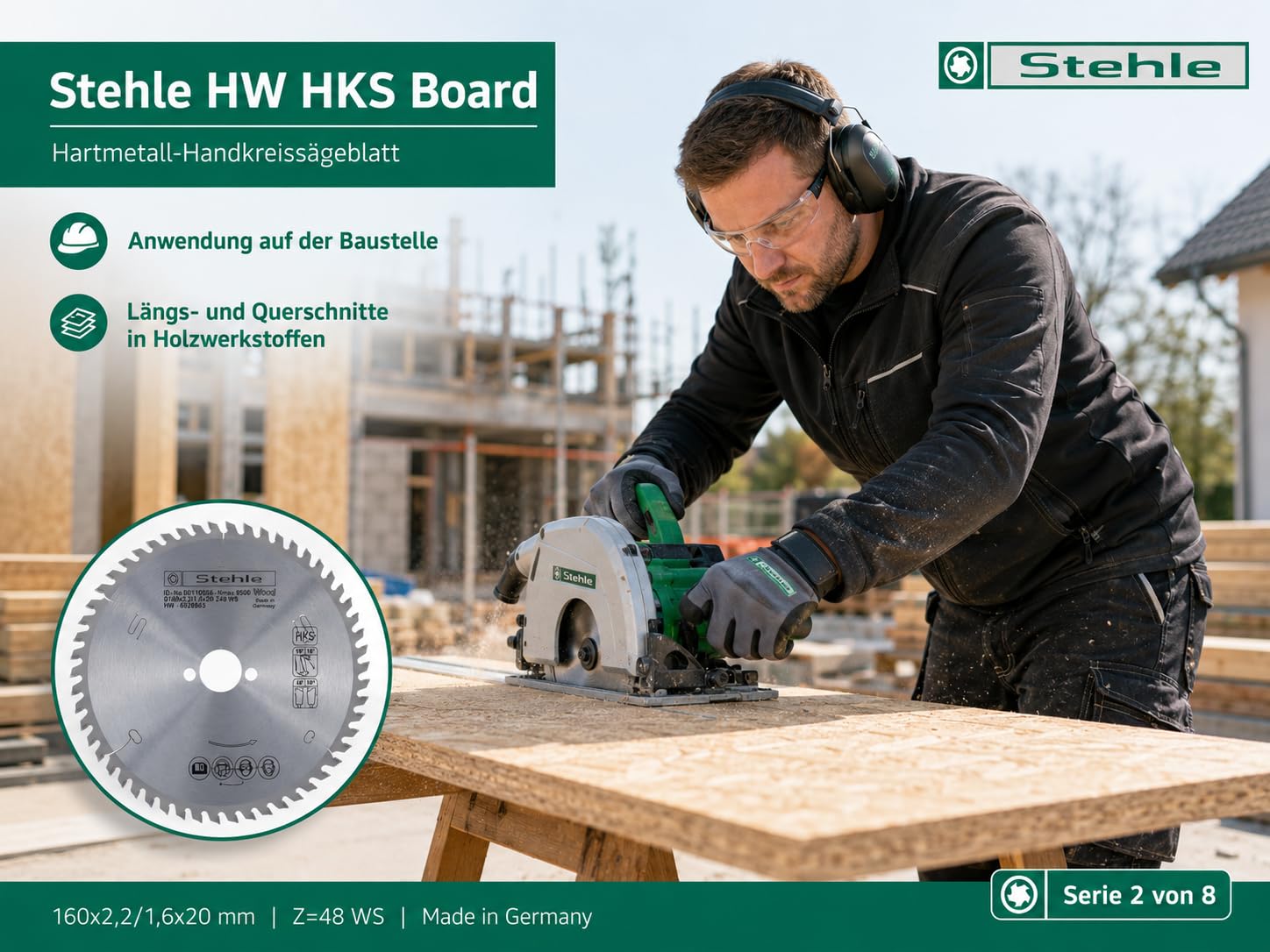 Hartmetall-Handkreissägeblatt 160 x 2,2/1,6 x 20 mm, 48 Zähne WZ, Made in Germany, für präzise Längs- und Querschnitte in Holzwerkstoffen mit Handkreissägen, Kapp- und Gehrungssägen.