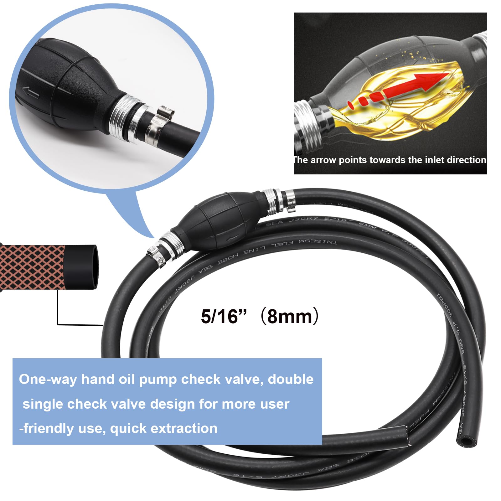 Outboard Fuel Line 5/16" Marine Outboard Boat Motor Fuel Gas Hose Line Assembly &amp; Primer Honda Outboard Fuel Line