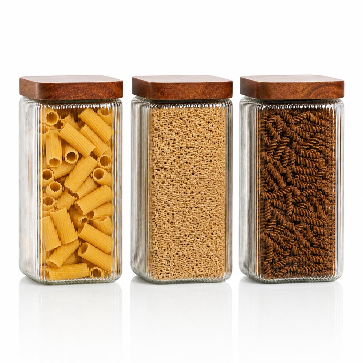 Mason & Fable Bocaux carrés en verre strié (1700ml, 3 pièces, 1700ml, 3 pièces)