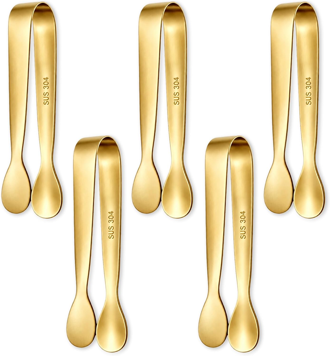 Gold Mini Tongs 5 Pack, 4.3 Inch Stainless Steel Serving Tongs