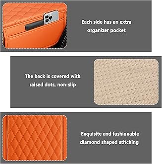 Stacool Upgraded Car Center Console Cover,Microfiber Leather Car Armrest Cover Cushion with 2 Storage Bags,Universal Car Armrest Storage Box Car Interior Accessories Fit Most Cars (Orange)