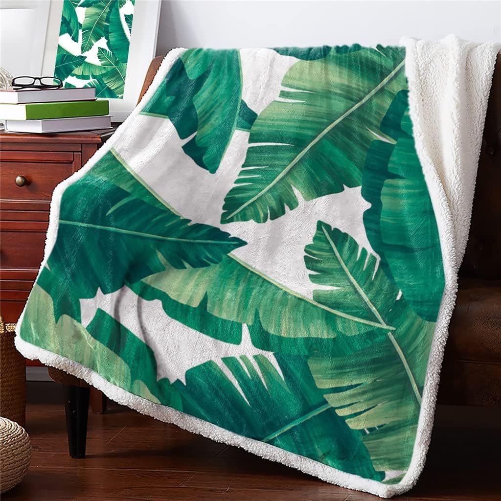 Plant Palm Leaves Sherpa Blanket Velvet Flannel Bedspreads Office Nap Throw Sofa Cover Bedding