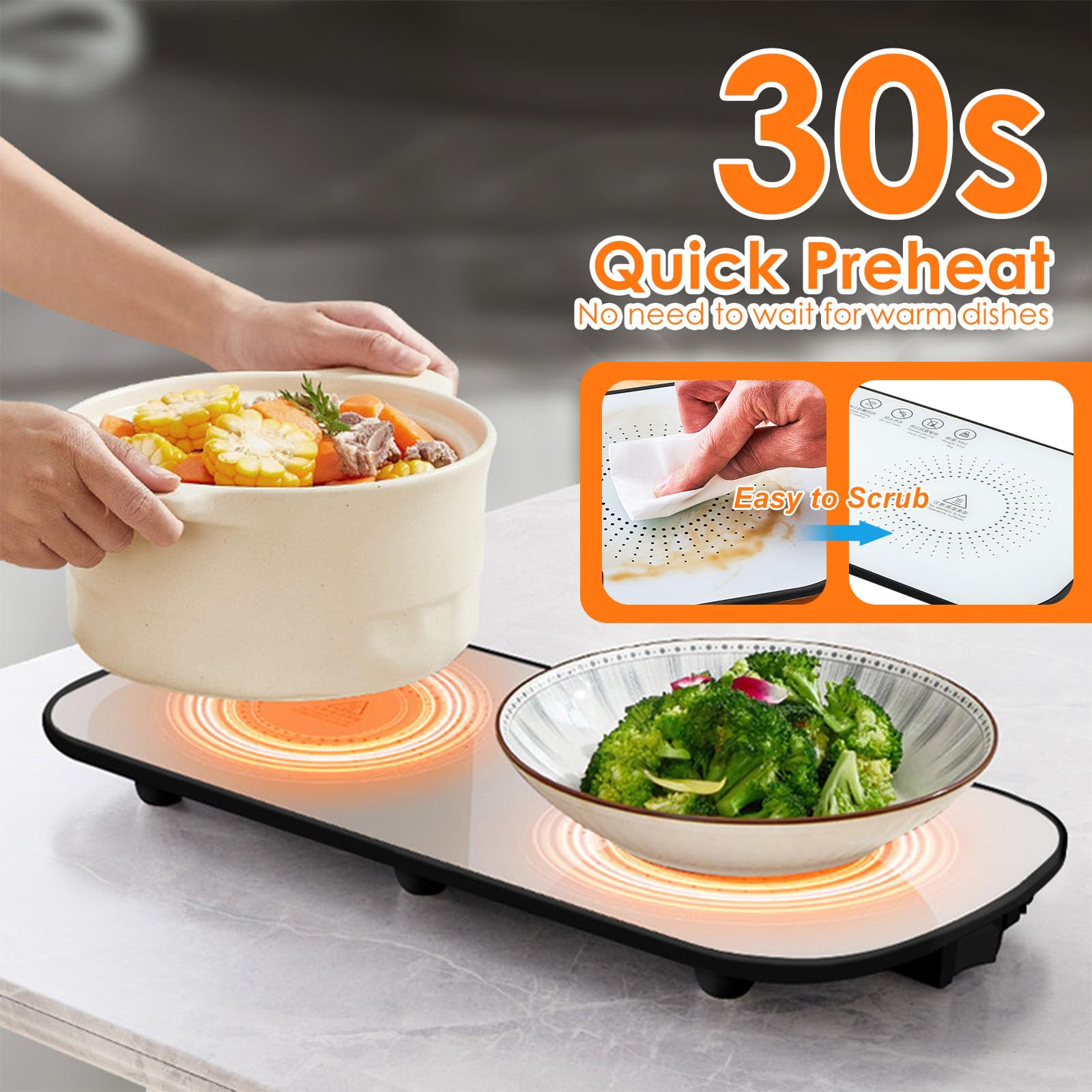 Chauffe-plat électrique FYRTA - Plateau 27 Cm En Verre Trempé - 2 Températures (65°C/120°C) - Garde-manger Chaud Pour Repas De Famille - 2