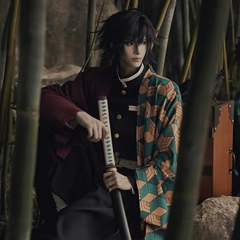 Anime Cosplay Costume with Wig for Adults, Anime Cosplay Uniform Kimono Outfit for Men and Women Halloween