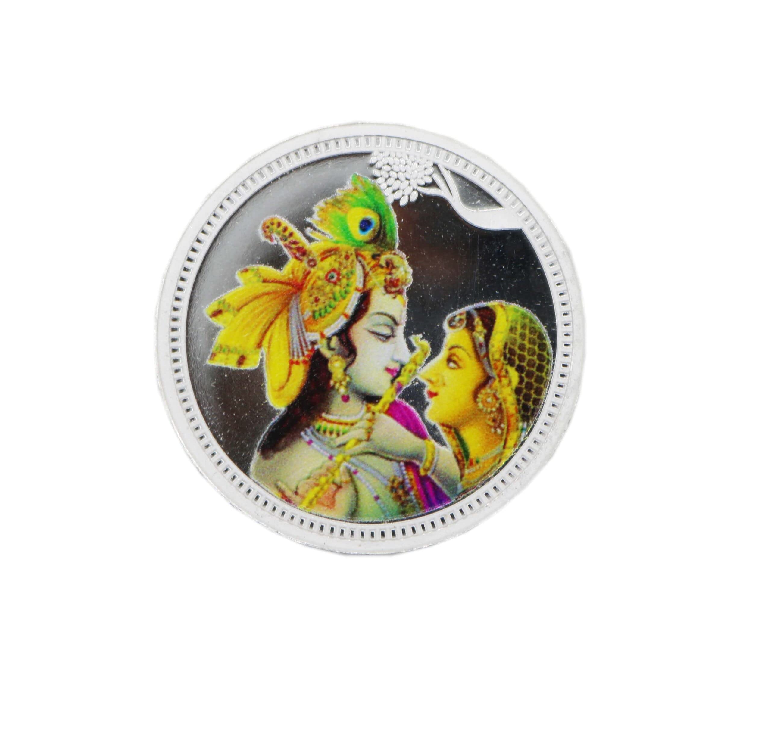 Radha Krishna 20 Gm Silver Coin Coloured (999) Pure Silver | Festive | Diwali | Gift | Certified | Akshay Tritiya