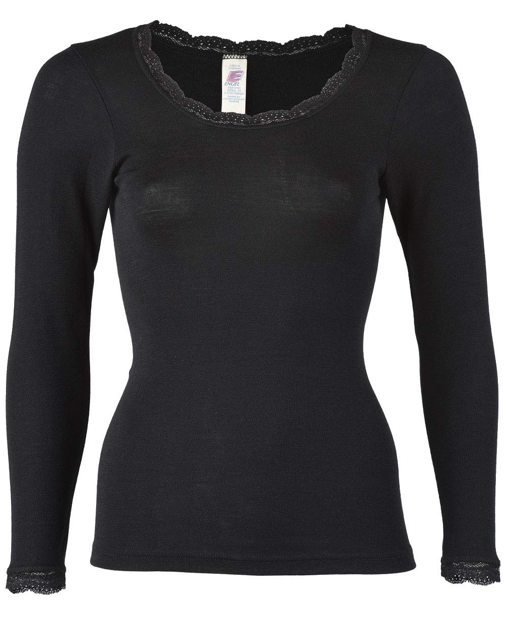 Engel Women's Black Lace Edge Thermal Vest Organic Merino Wool/Silk (42/44 (Uk 14), )