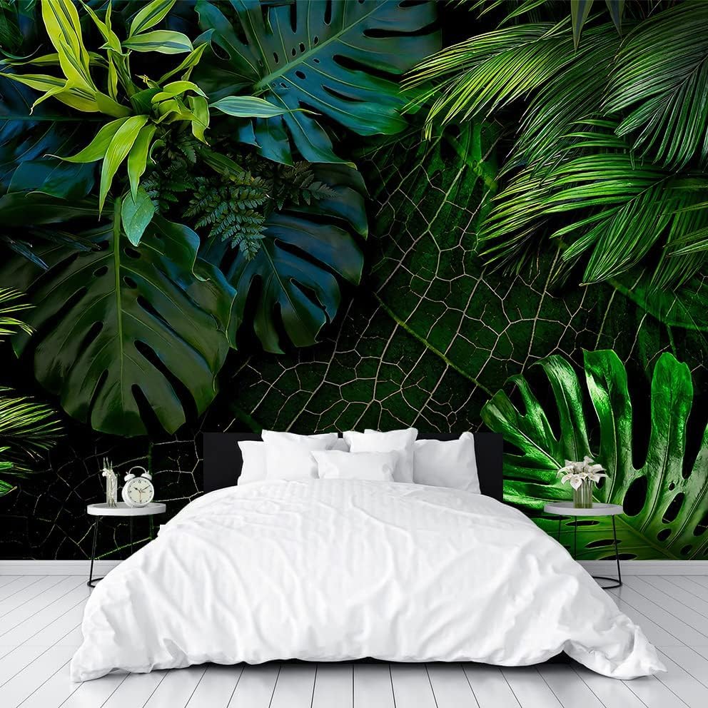 Miniatura 2 de Bormia - Papel tapiz de pared verde Monstera con hojas de plátano, hojas de plátano, sin costuras, calcomanías de pared para sala de estar,