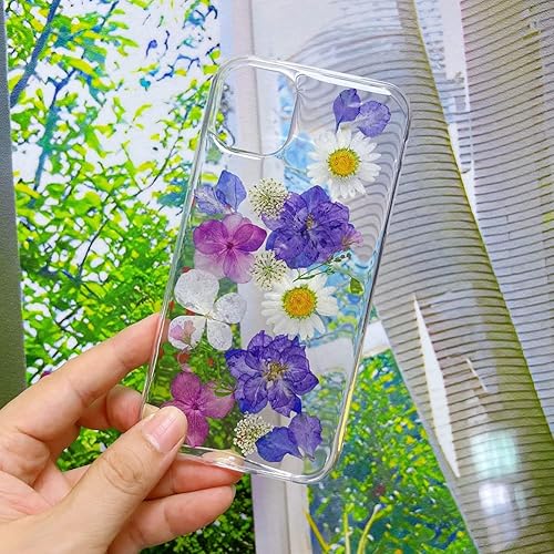 Miniatura 3 de Abbery Diseñada para iPhone 11 - Funda de flores prensadas, bonita y brillante con diseño de silicona suave de poliuretano termoplástico secas,