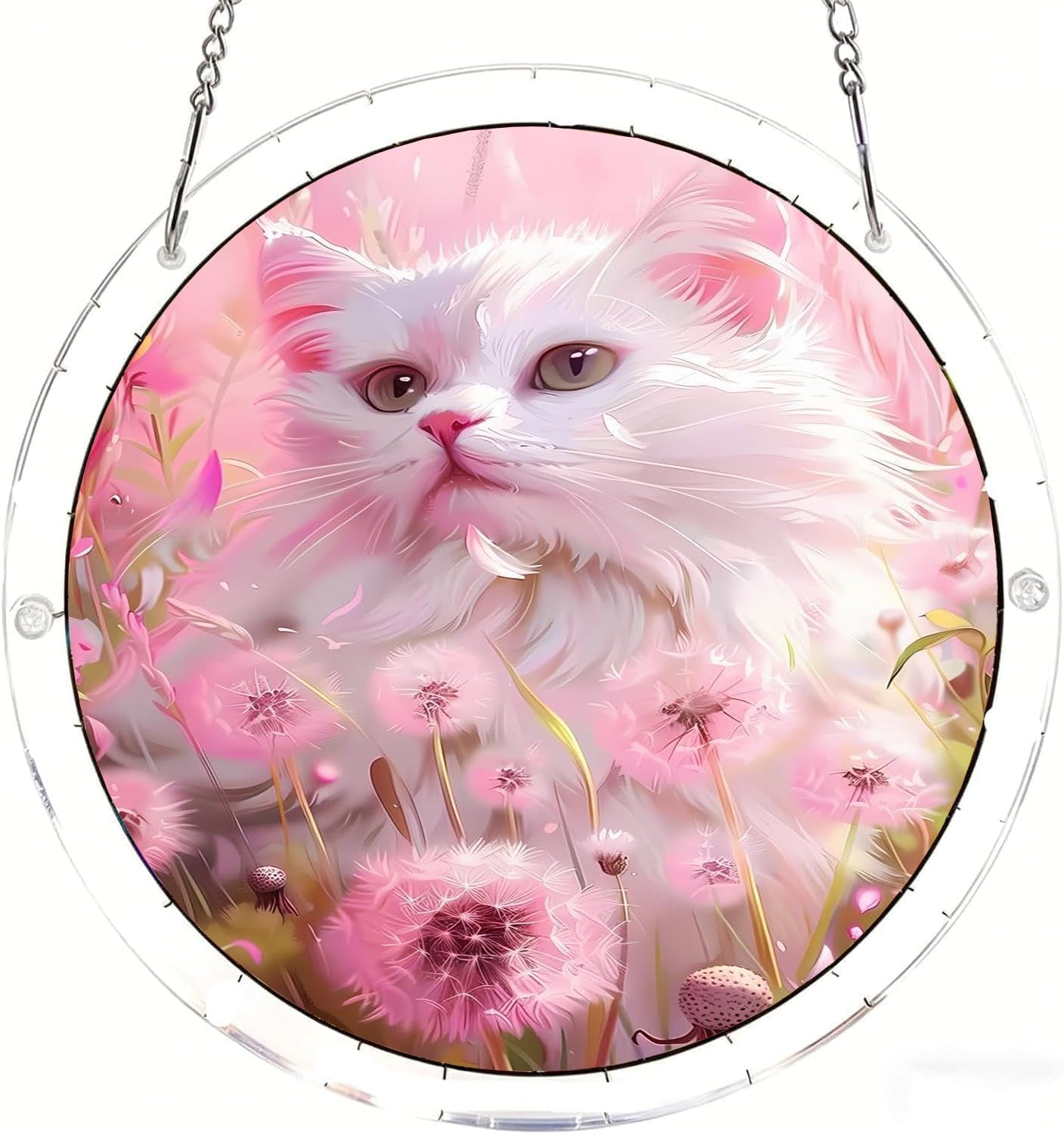 Ycyfsc Acrylic Puzzle-10 The Cat Surrounded By Dandelions Acrylic Jigsaw Puzzles Suncatcher, 7.4 Inch Window Hanging Suncatcher Acrylic Puzzle, Diy Home Decor Art Gift