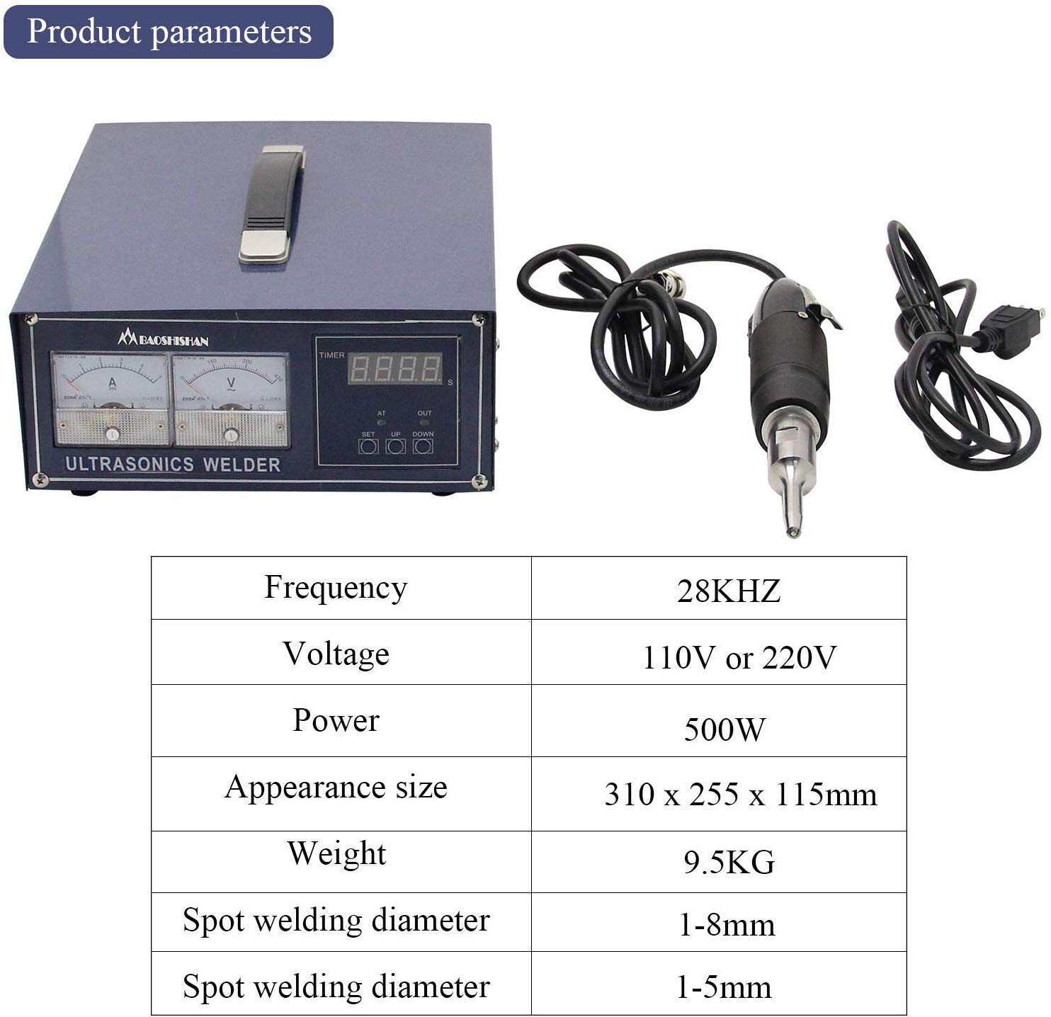 BAOSHISHAN 500W Ultrasonic Plastic Welding Machine Handheld Non-woven Fabric Welding Machine Spot Welder Portable