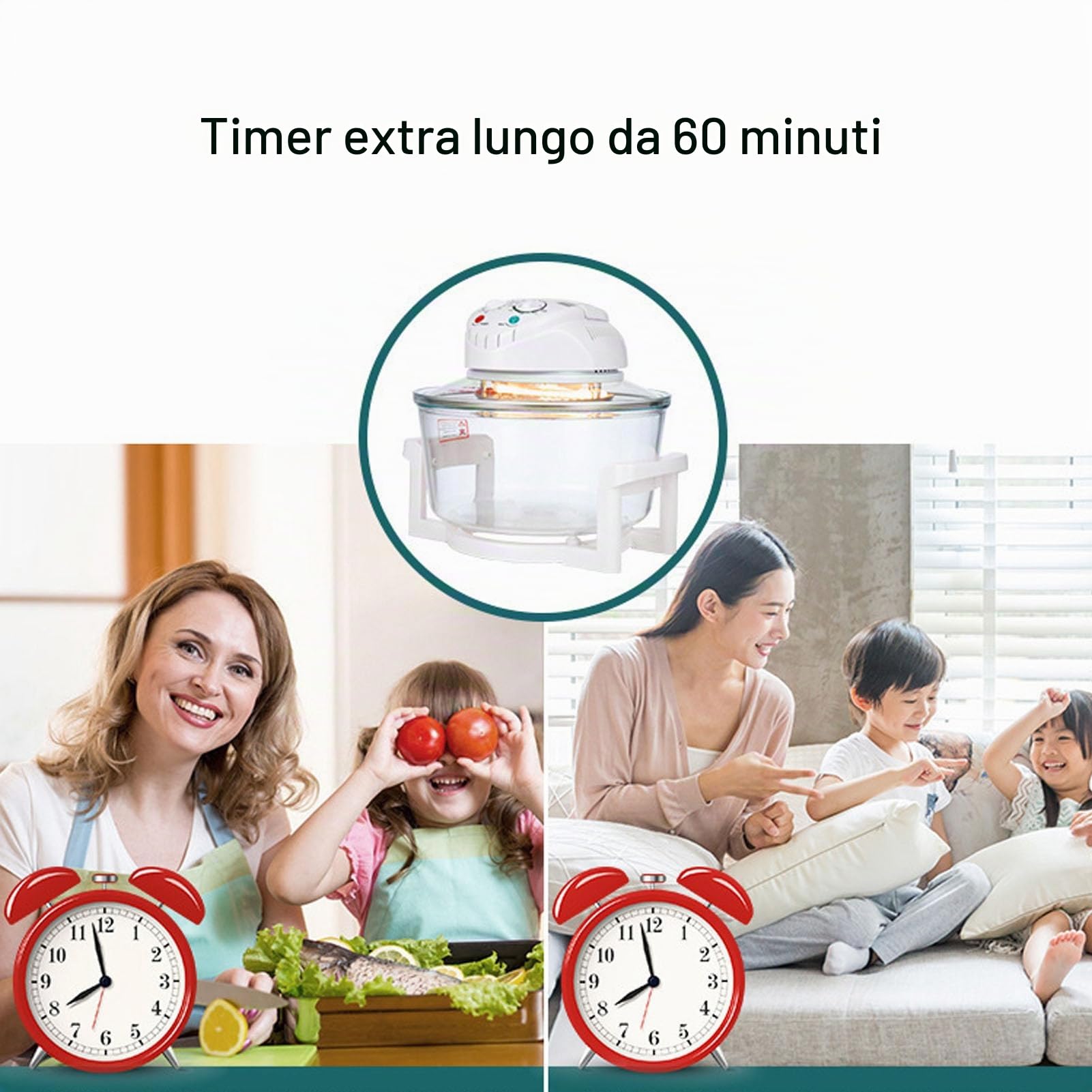 Friggitrice Ad Aria in Vetro, Friggitrice per Alimenti Senza Olio Visibile a 360 Gradi, Friggitrice Elettrica da 12 Litri con Funzione di Scongelamento, 1200-1400 W, Temperatura