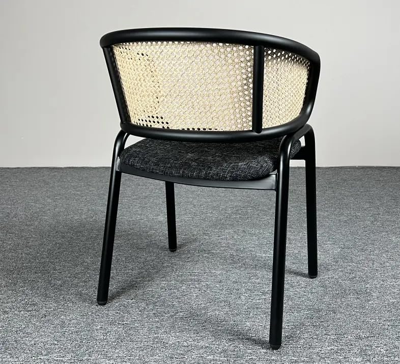 Milan Dining Chair with Rattan Back | Fabric Cushioned Seat | Sturdy Metal Frame & Legs | Modern Comfortable Chair for Dining Room, Living Room & Café | Grey | Ergonomic Armrest Support 1