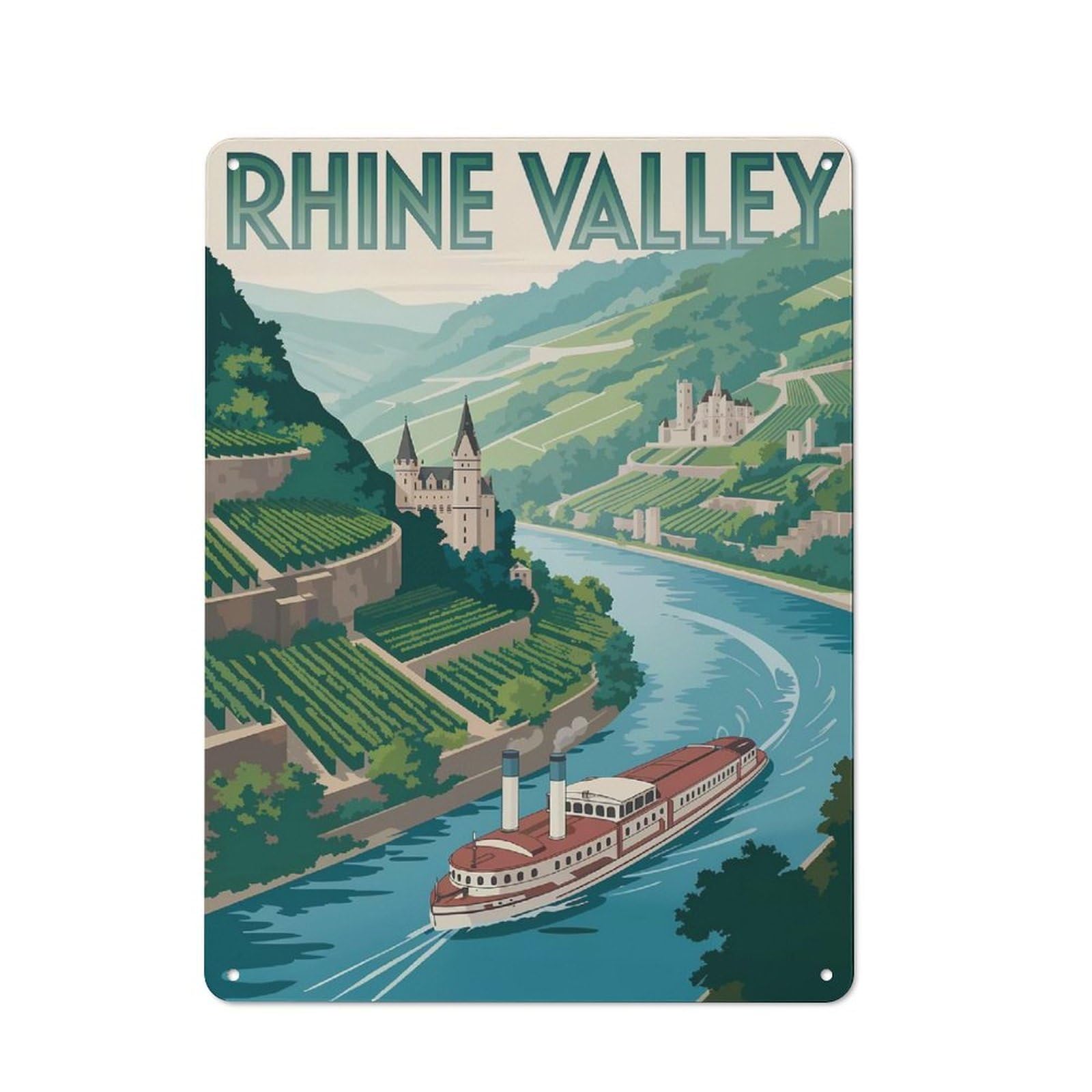 Junmoney Style-1 Cottage Style Rhine Valley Travel Decorative Tin Sign 40X30cm, Rustic Kitchen Decor For Kitchen, Cottage, Porch Or Garden Room