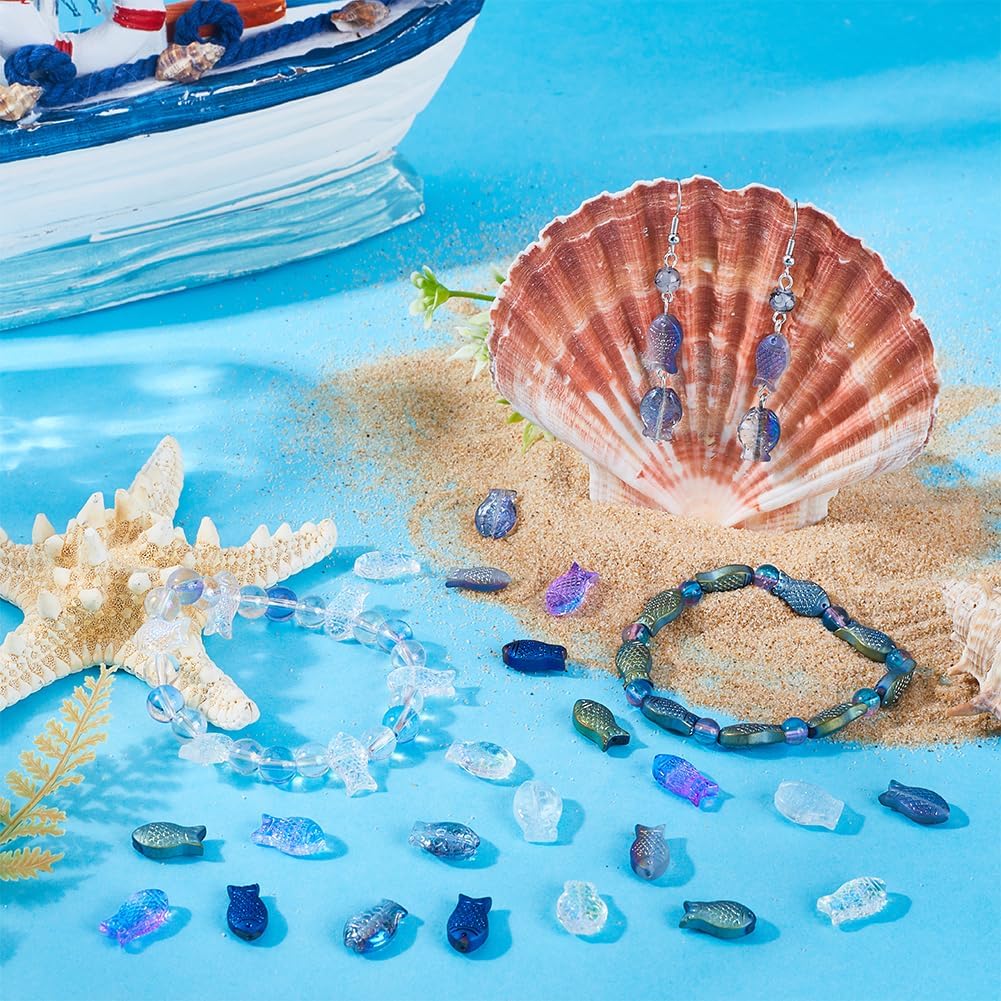 SUNNYCLUE 1 Box 90Pcs Fish Beads Fish Glass Beads Bulk Electroplated Frosted Blue Fish Animal Bead Summer Sea Ocean Animals Double Sided Loose Spacer Beads for Jewelry Making Beading Kits Adults - Image 4