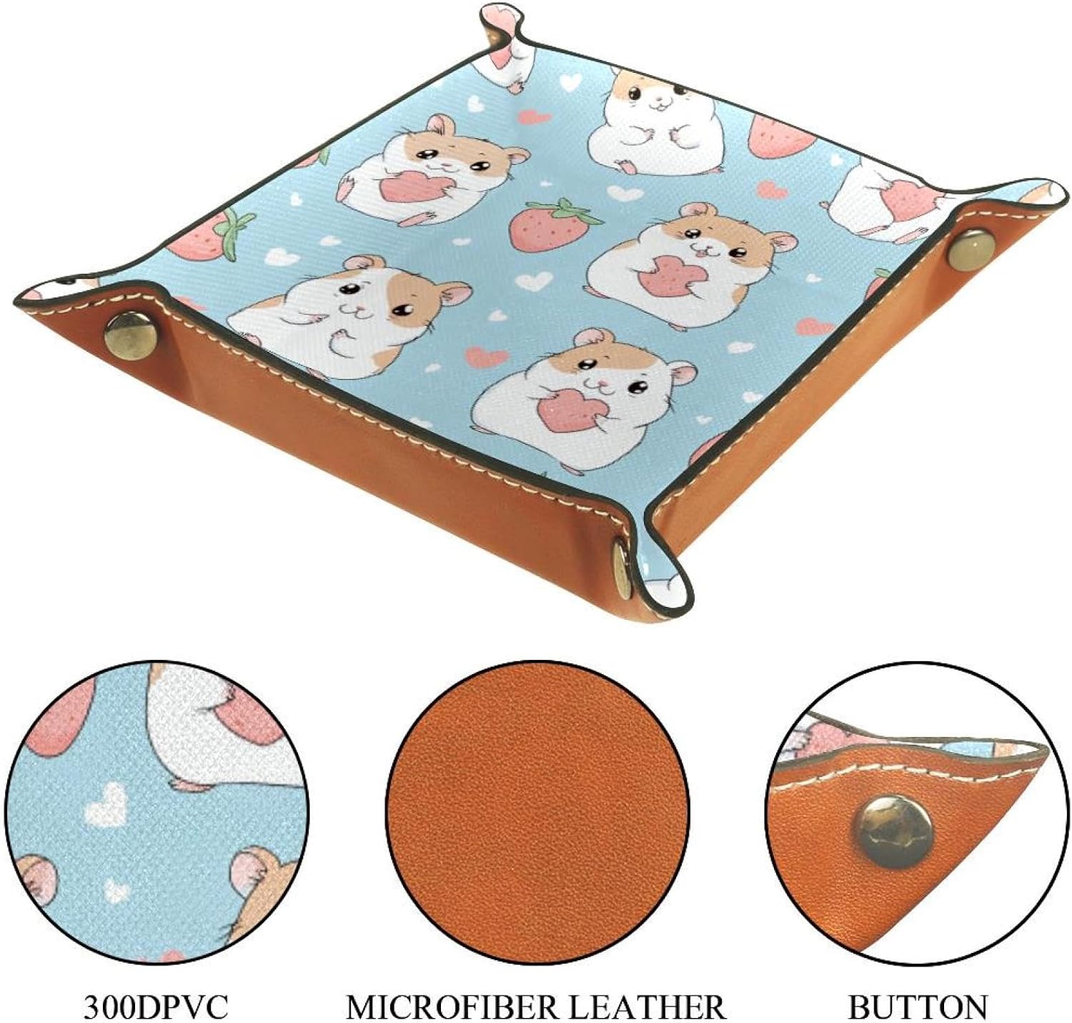 Microfiber Leather Dice Trays Folding for RPG DND Table Games, Dice Holder Storage Box Portable Folding Rolling Dice Tray Hearts Strawberry Cute Hamsters, 20.5x20.5cm image 3